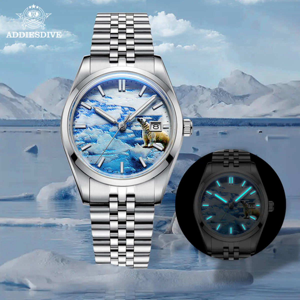 Addiesdive 39mm 3D Glacier Polar Bear Dial Automatic Watch （AD2042） - Image 13