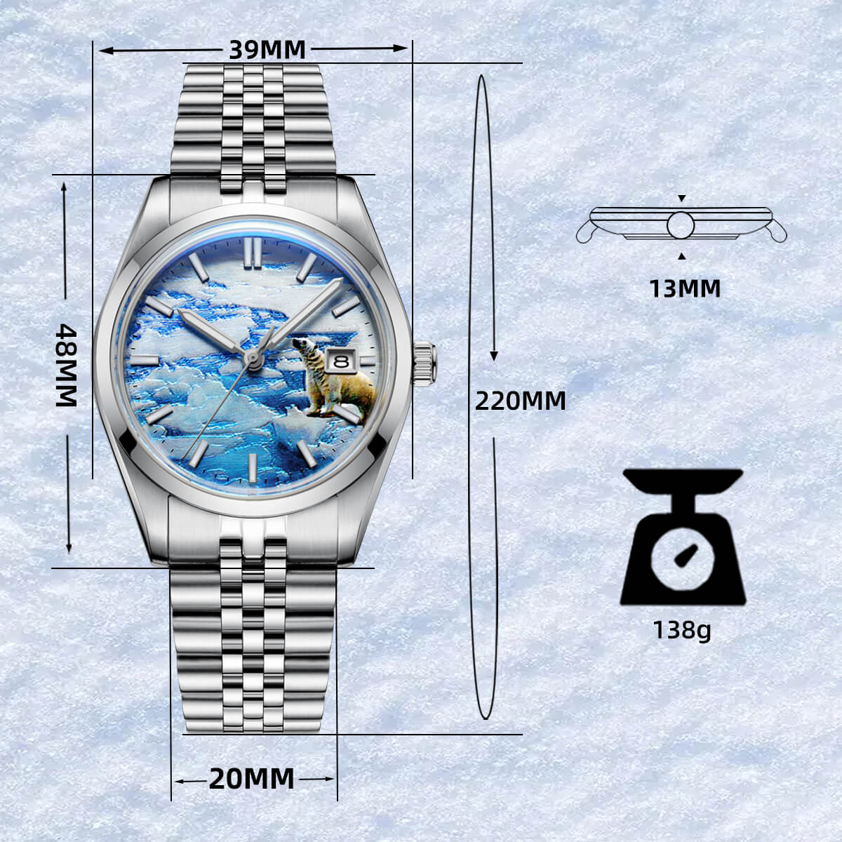 Addiesdive 39mm 3D Glacier Polar Bear Dial Automatic Watch （AD2042） - Image 3
