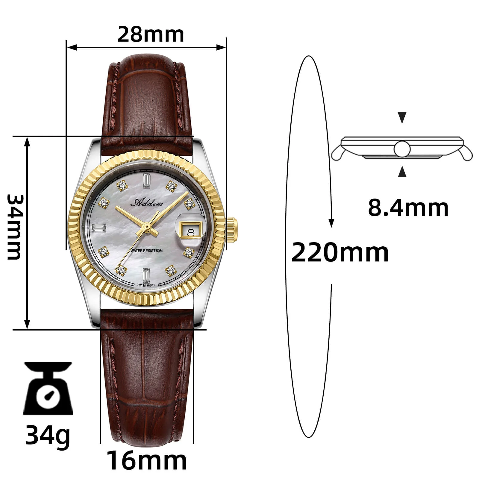Addies 28mm Women’s Mop Luxury Quartz Watch AW25905 - Image 12