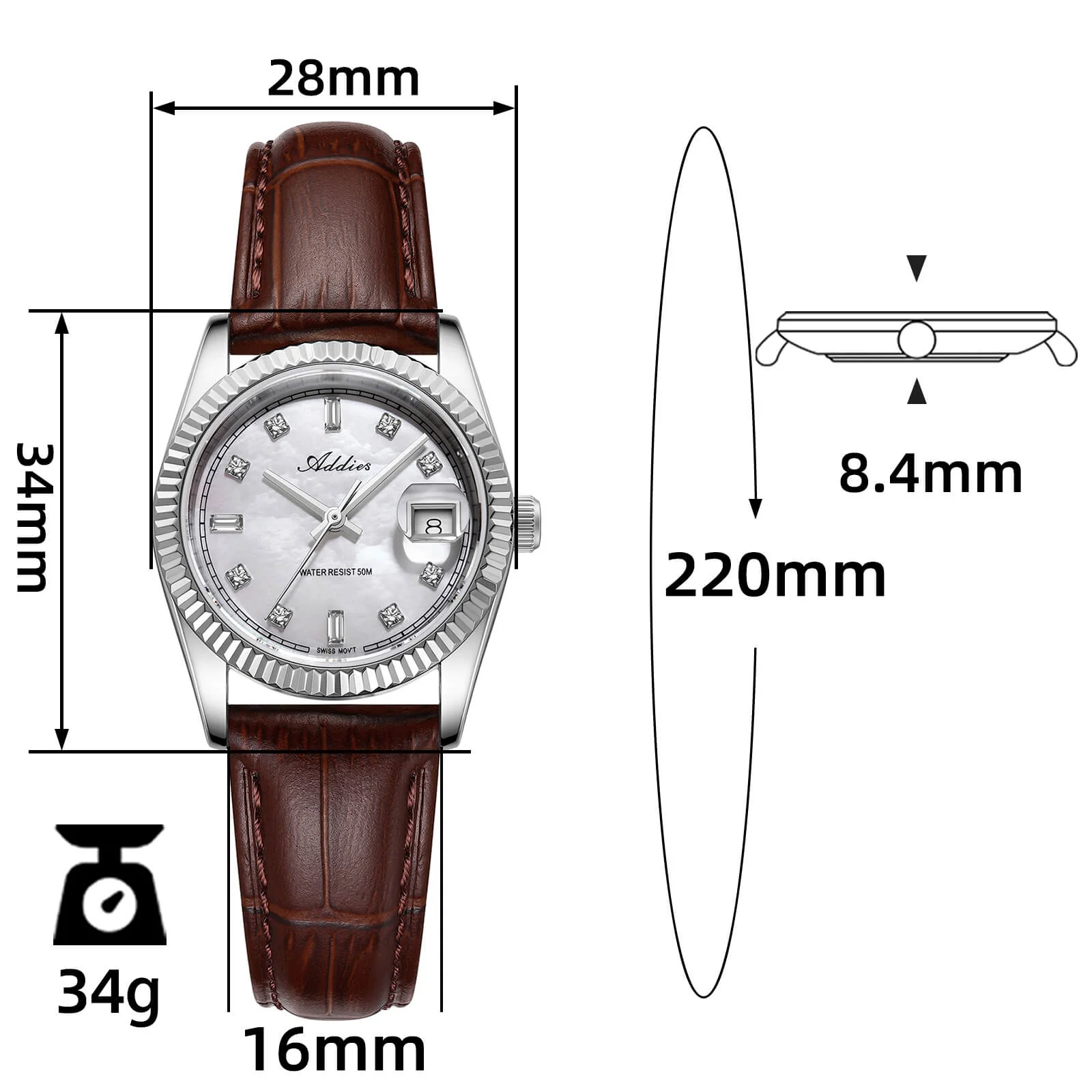Addies 28mm Women’s Mop Luxury Quartz Watch AW25905 - Image 17