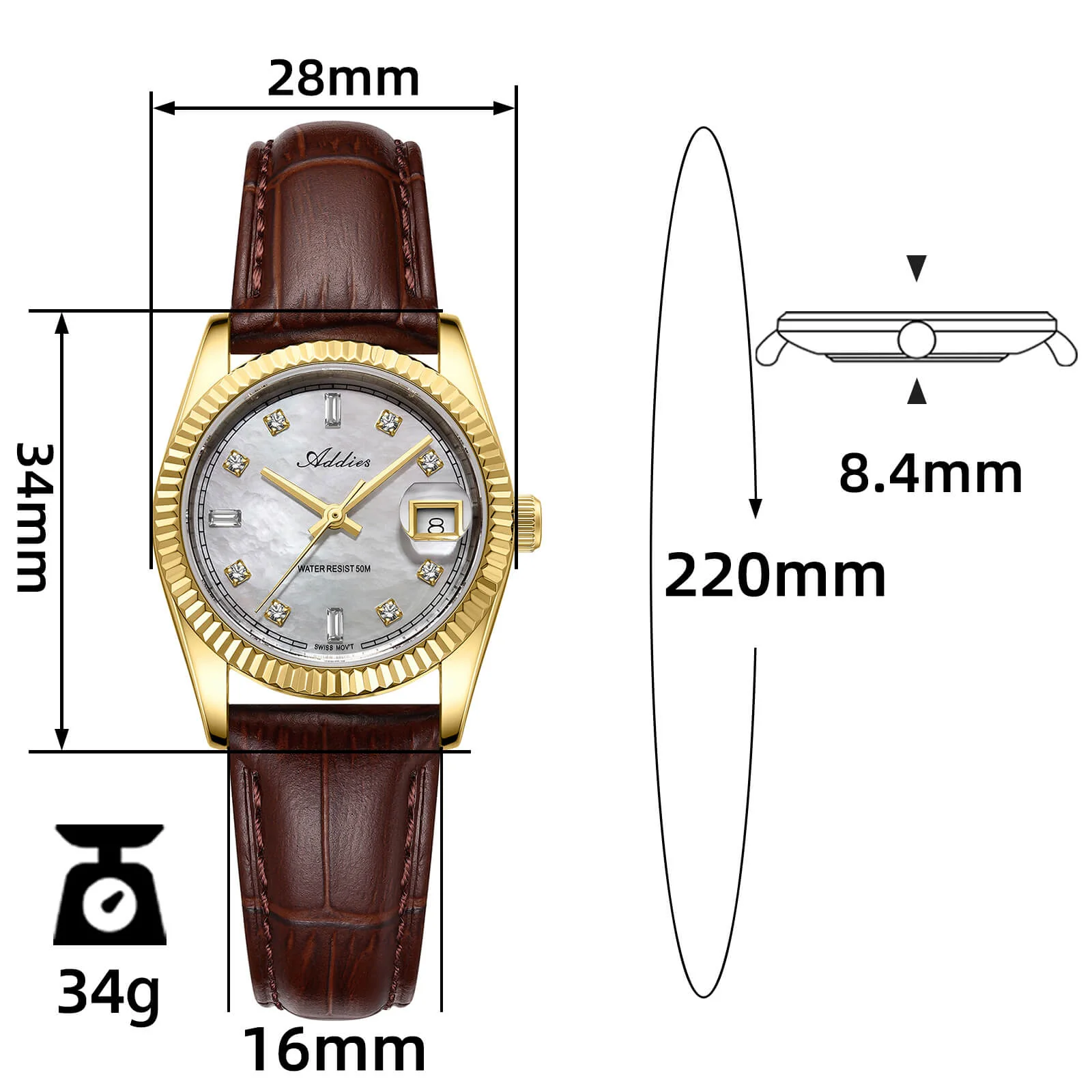 Addies 28mm Women’s Mop Luxury Quartz Watch AW25905 - Image 6