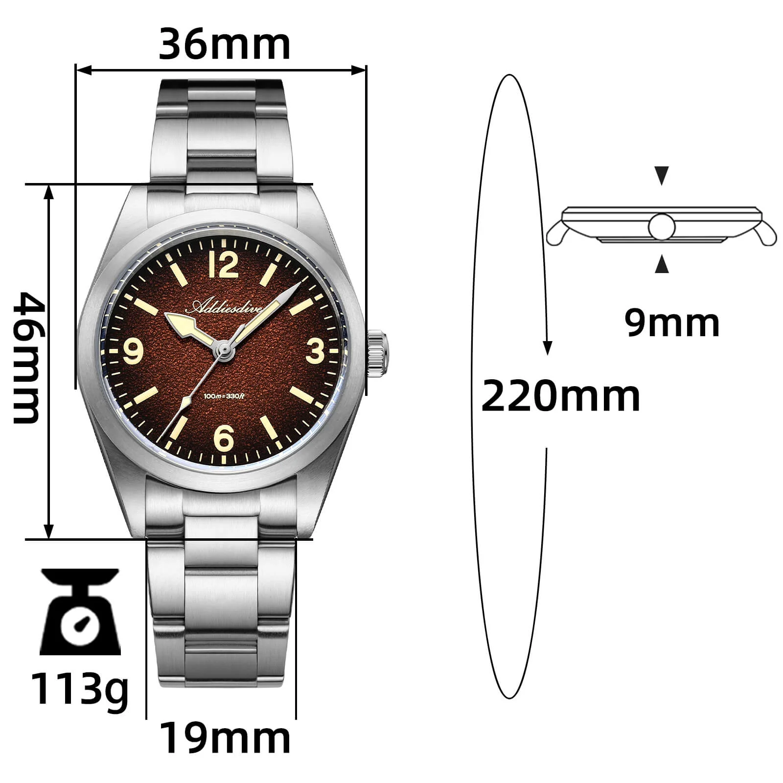 ★Flash Sale★ADDIESDIVE 36mm C3 Vintage Quartz Watch AD2544 - Image 11