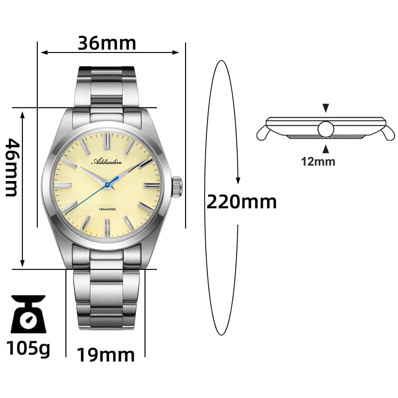 Addiesdive 36mm Sapphire Crystal Quartz Watch AD2026 - Image 9