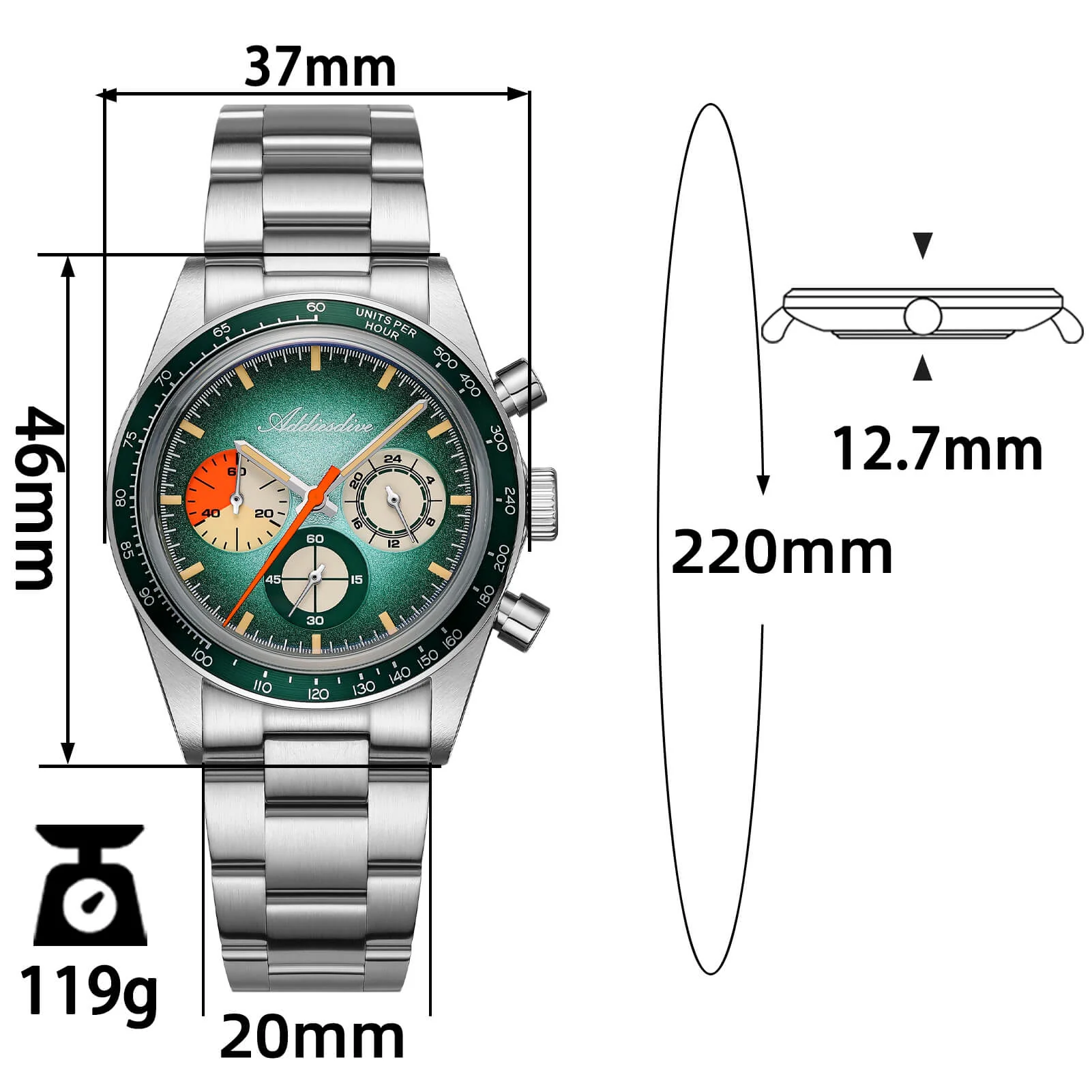 🔥EarlyBird🔥ADDIESDIVE 37mm Luxury Quartz Chronograph Watch AD2551 - Image 2