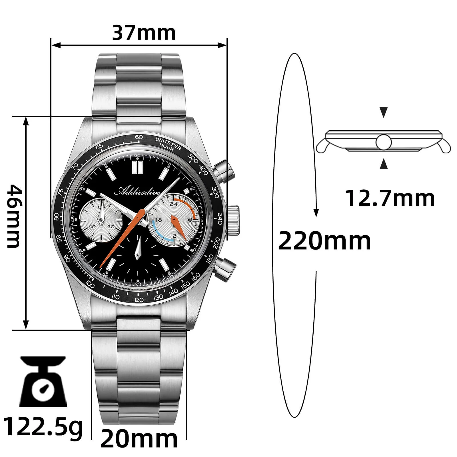 🔥Anniversary Sale🔥ADDIESDIVE 37mm VK63 Racing Chronograph Quartz Watch AD2539 - Image 3