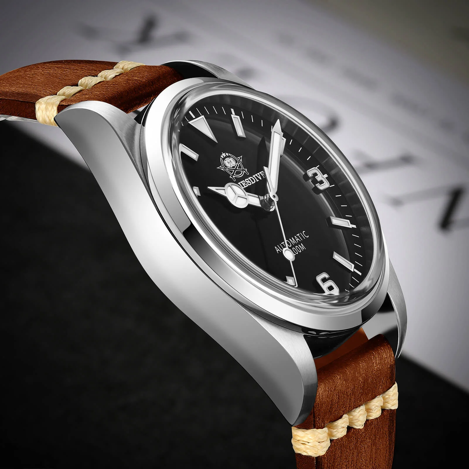ADDIESDIVE 38mm Automatic Watch 100M (AD2112-leather strap ) - Image 4
