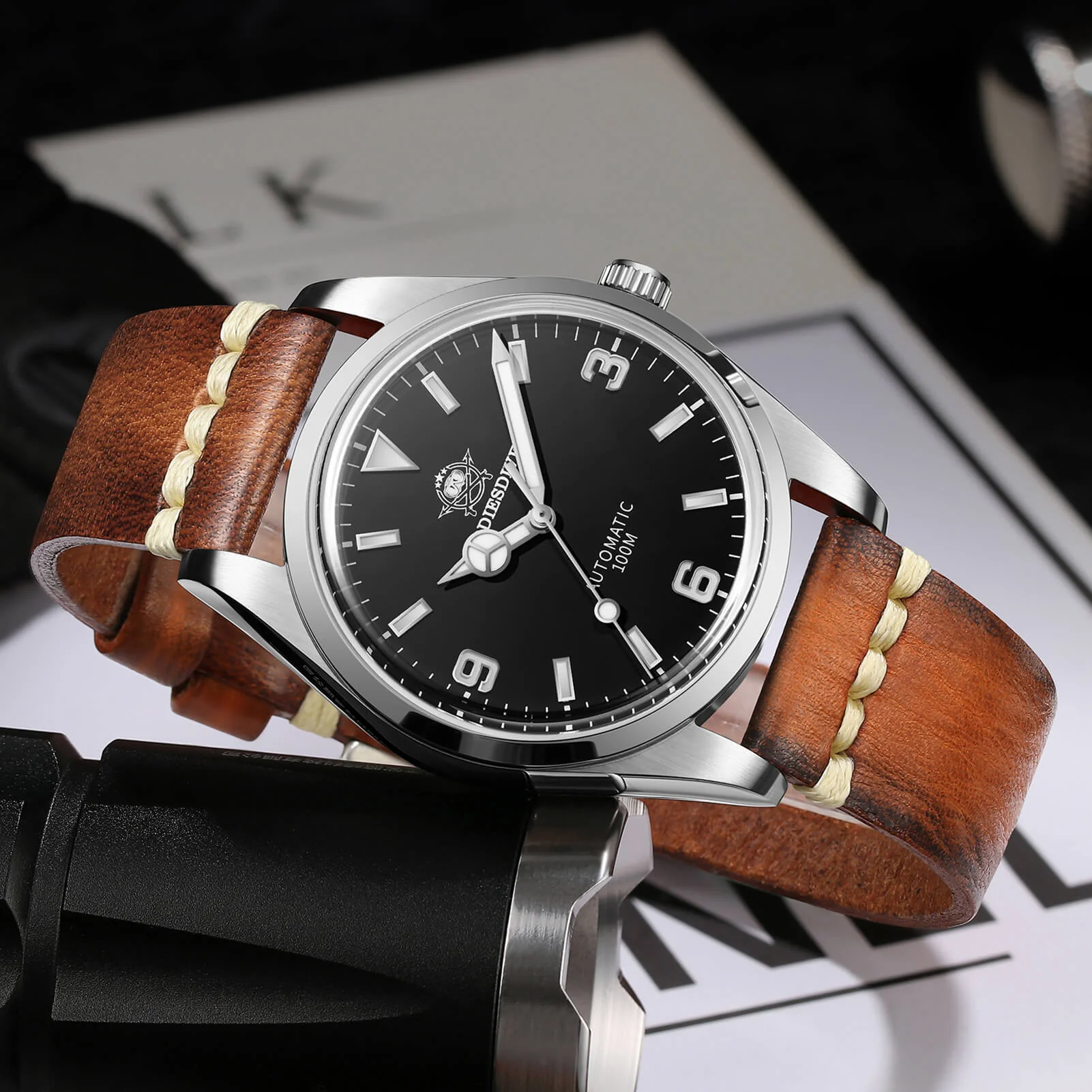 ADDIESDIVE 38mm Automatic Watch 100M (AD2112-leather strap ) - Image 5