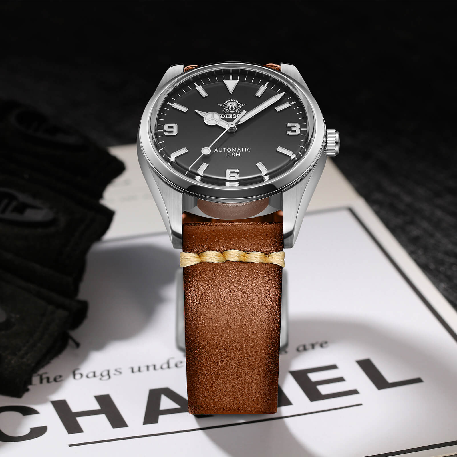 ADDIESDIVE 38mm Automatic Watch 100M (AD2112-leather strap ) - Image 6