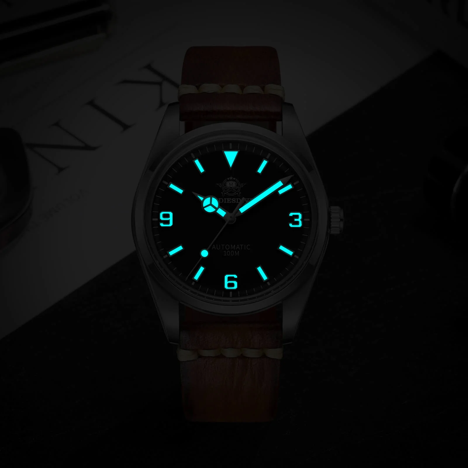 ADDIESDIVE 38mm Automatic Watch 100M (AD2112-leather strap ) - Image 8