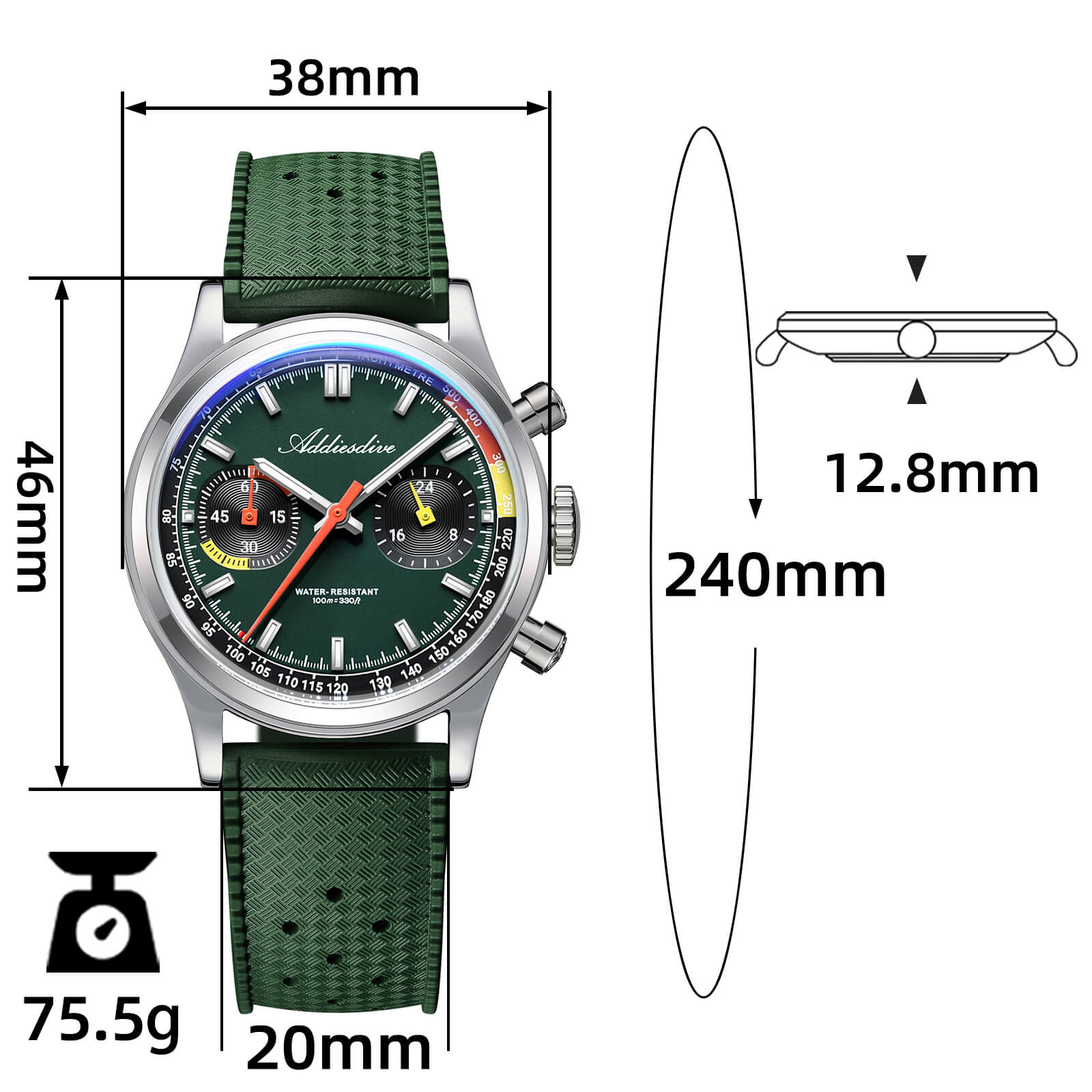 🔥Anniversary Sale🔥ADDIESDIVE 38mm Racing-Inspired Chronograph Watch AD2529&AD2549 - Image 9