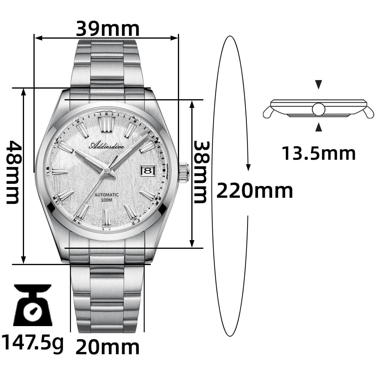 ADDIESDIVE 39mm 3D Bark Texture Dial NH35 Automatic Watch AD2075 - Image 12