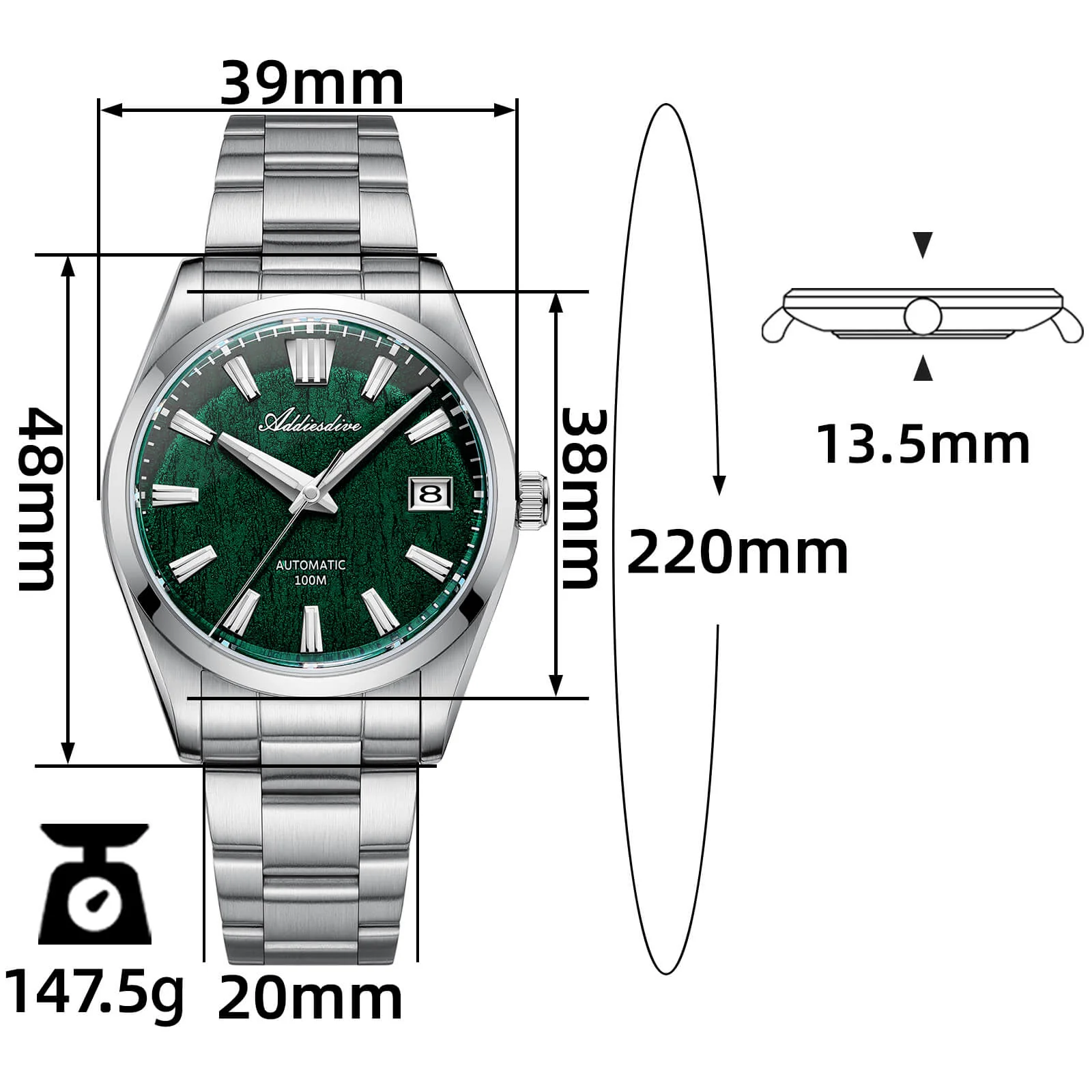 ADDIESDIVE 39mm 3D Bark Texture Dial NH35 Automatic Watch AD2075 - Image 2