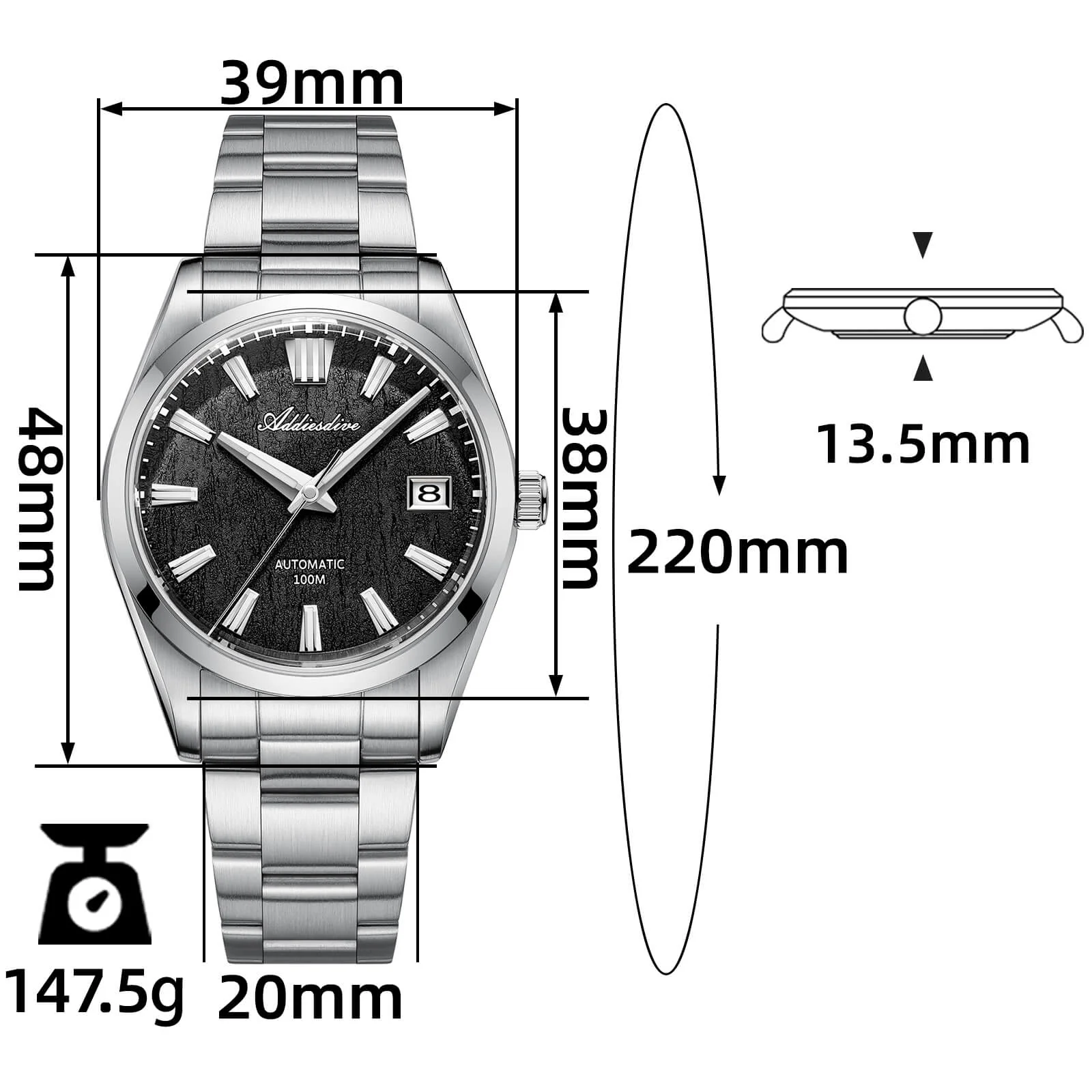 ADDIESDIVE 39mm 3D Bark Texture Dial NH35 Automatic Watch AD2075 - Image 27