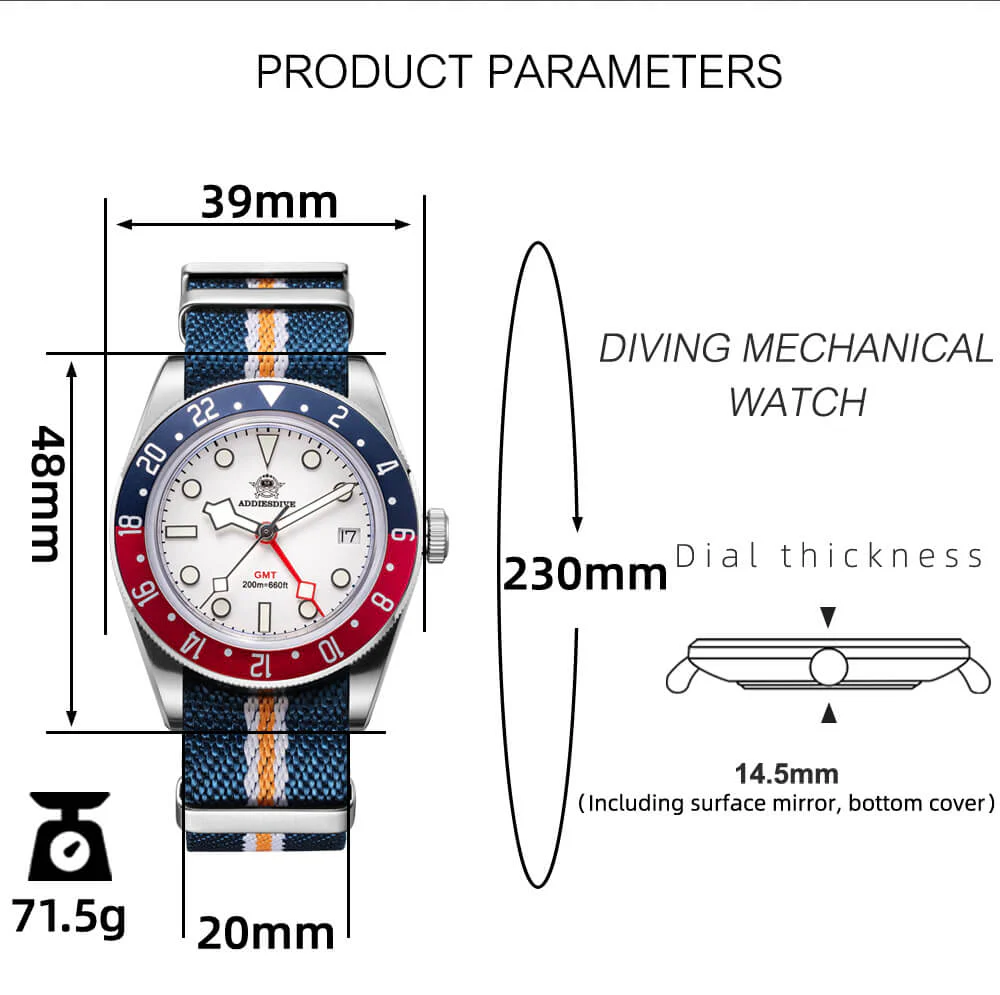 🔥Anniversary Sale🔥ADDIESDIVE 39mm BB58 GMT Quartz Watch AD2044 - Image 13