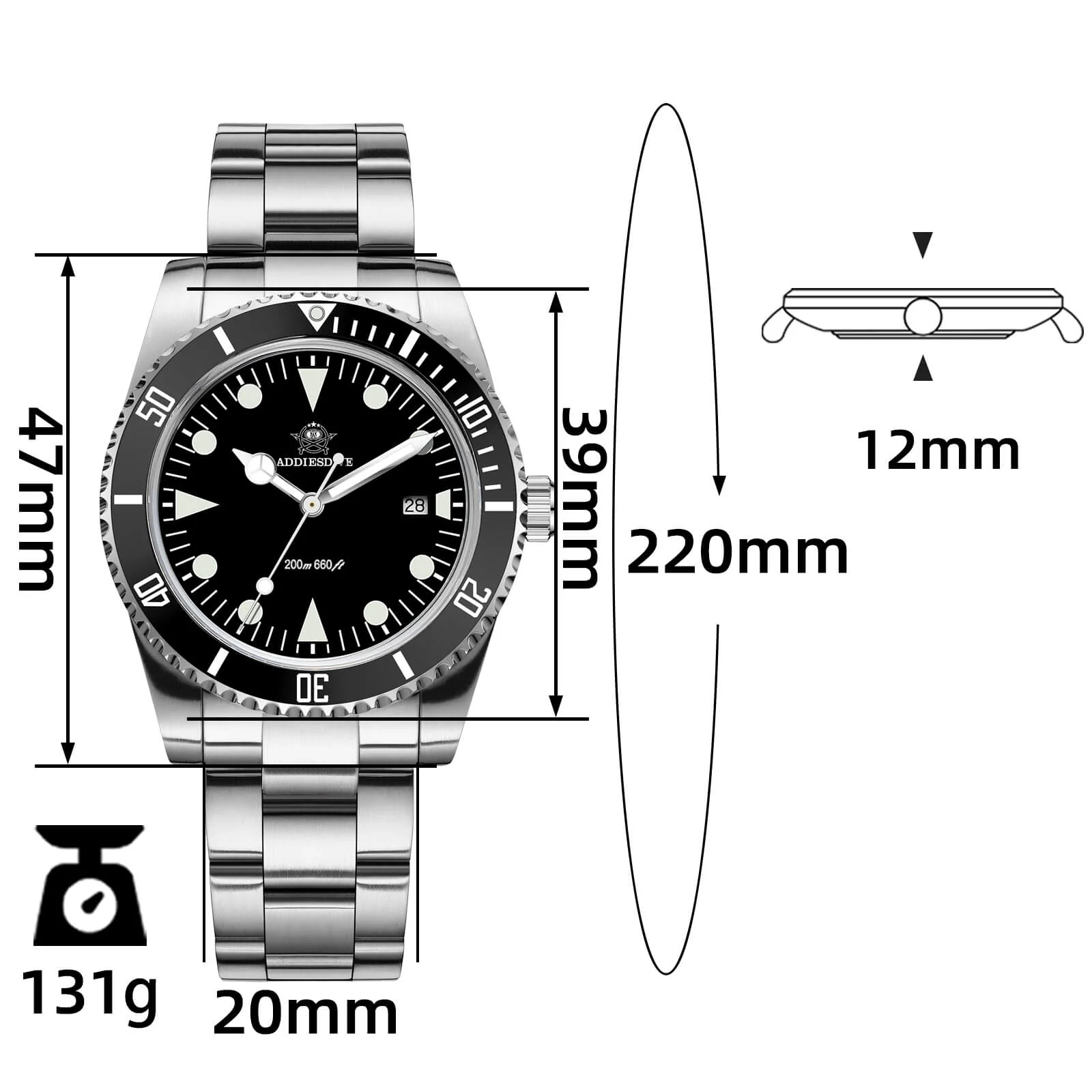 ADDIESDIVE 39mm Quartz Watch with Bi-directional Rotating Bezel AD2068 - Image 3