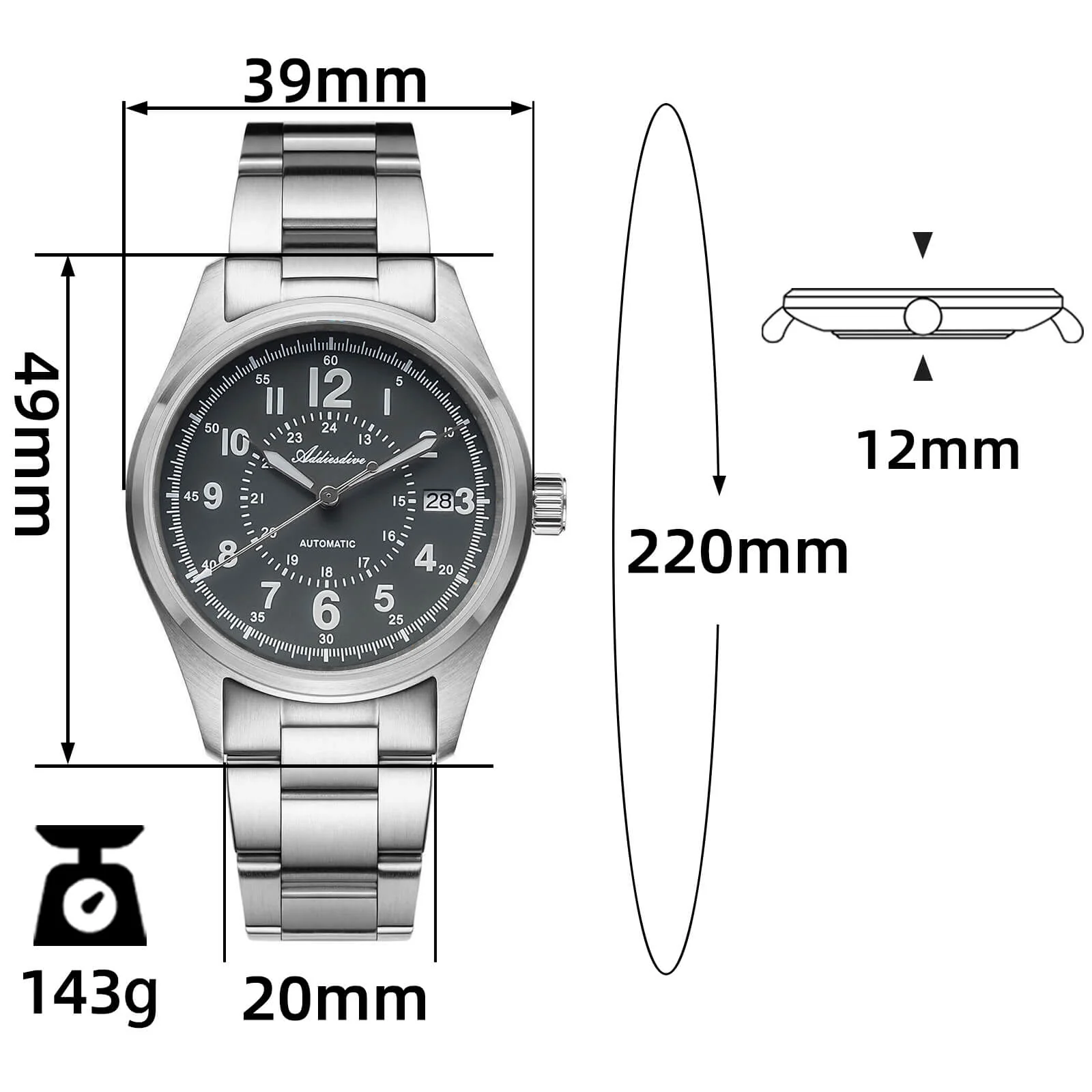 ADDIESDIVE 39mm Sapphire Crystal Automatic Watch Field Watch AD2074 - Image 31