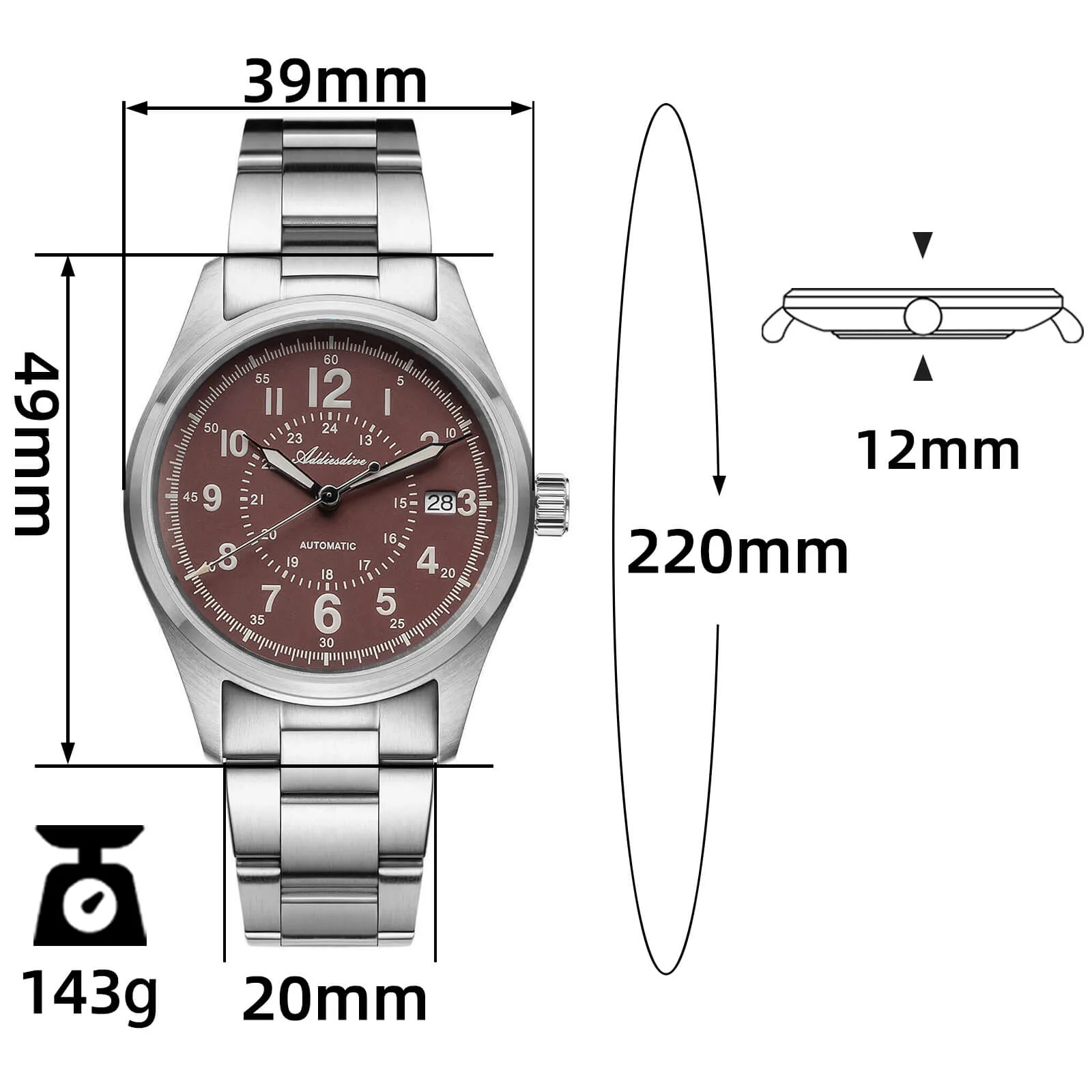 ADDIESDIVE 39mm Sapphire Crystal Automatic Watch Field Watch AD2074 - Image 44