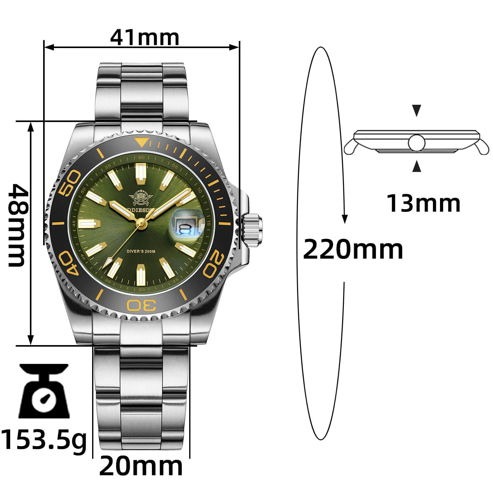 ADDIESDIVE 41mm Vintage Sub Dive Quartz Watch AD2510 - Image 12