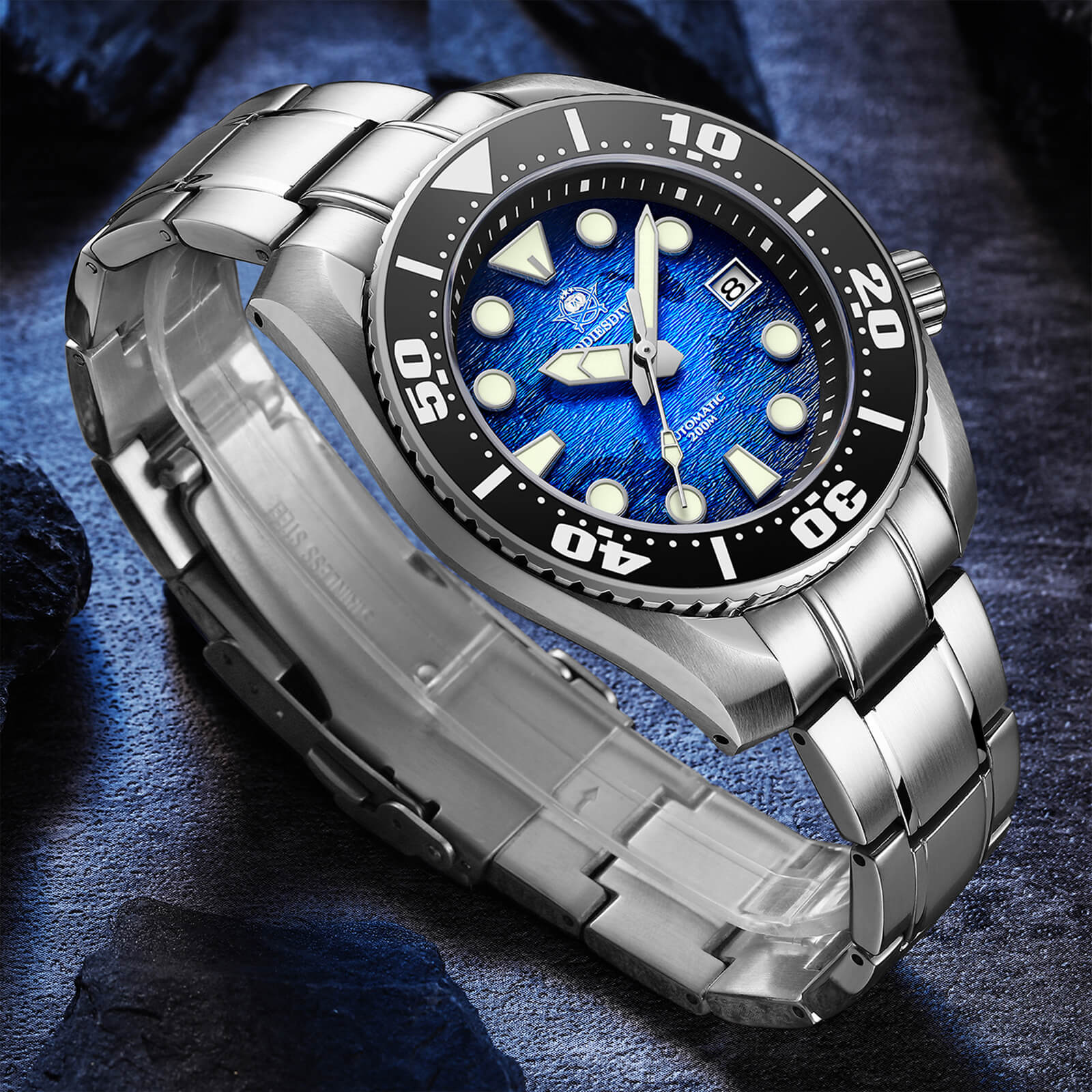 ADDIESDIVE 44.5mm Diver Watch for Men Unique Blue Dial 200M (AD2102) - Image 3