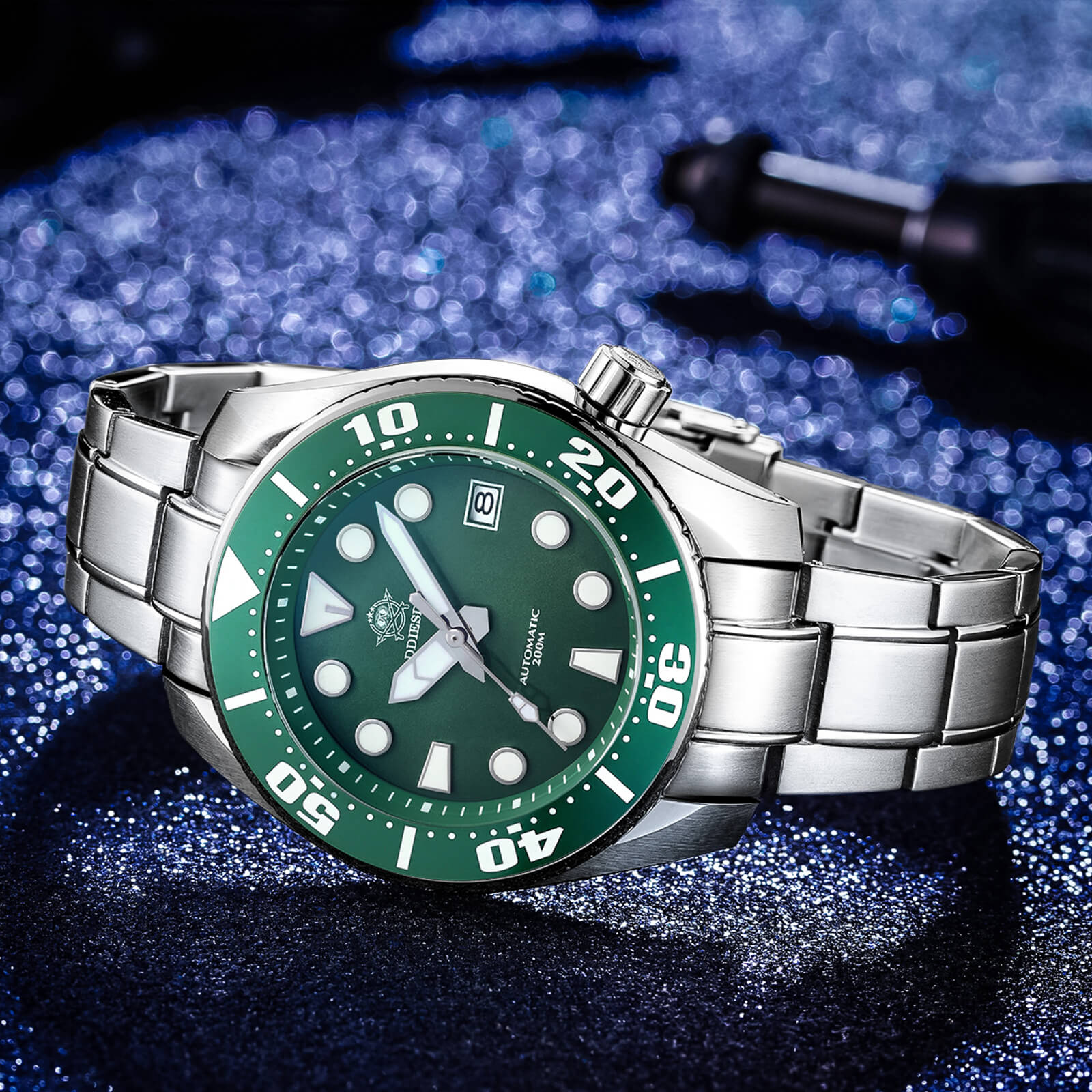 🔥Anniversary Sale🔥ADDIESDIVE® Sumo Green Professional Dive Watch for Men 44.5mm (MY-H10) Black/Green Dial - Image 5