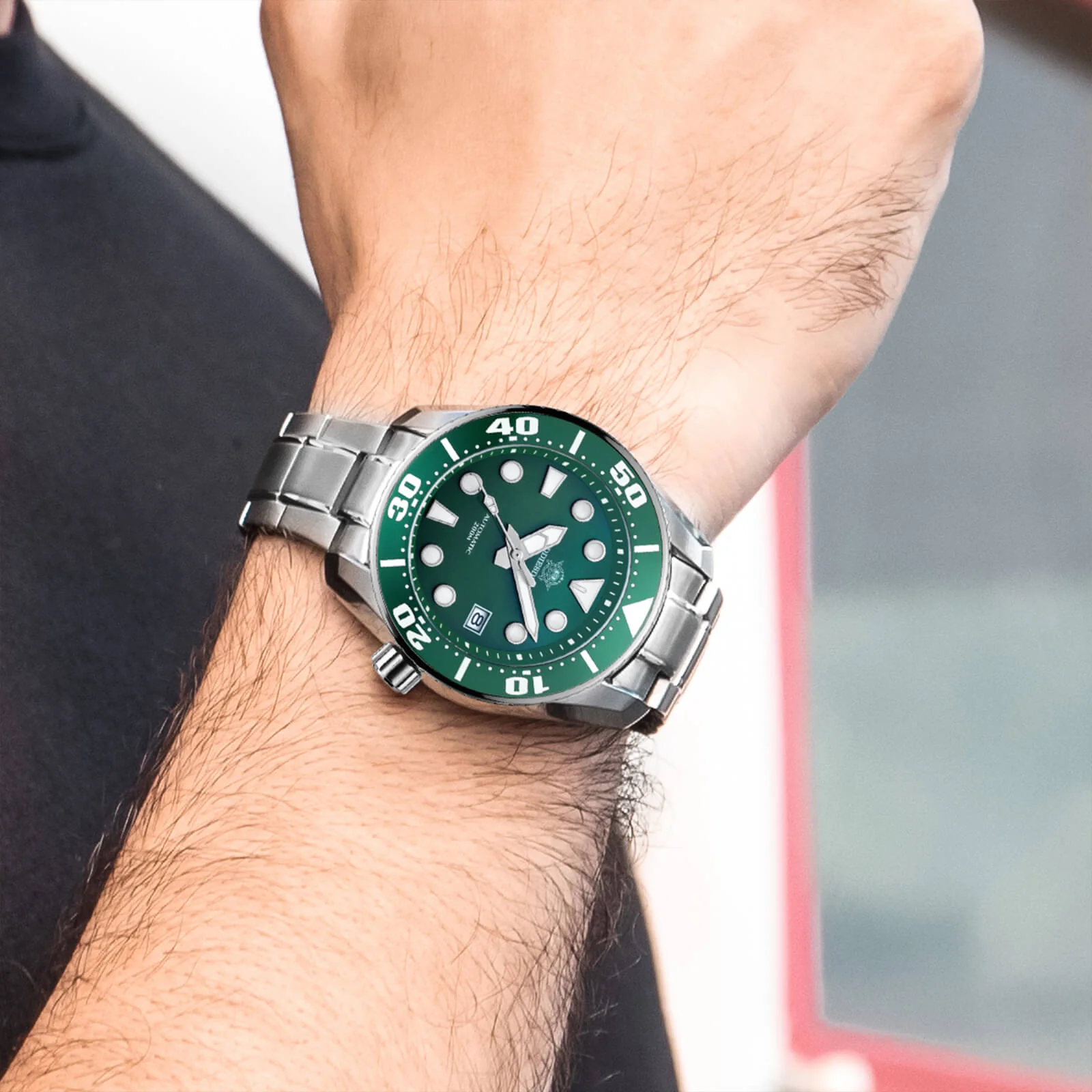 🔥Anniversary Sale🔥ADDIESDIVE® Sumo Green Professional Dive Watch for Men 44.5mm (MY-H10) Black/Green Dial - Image 6