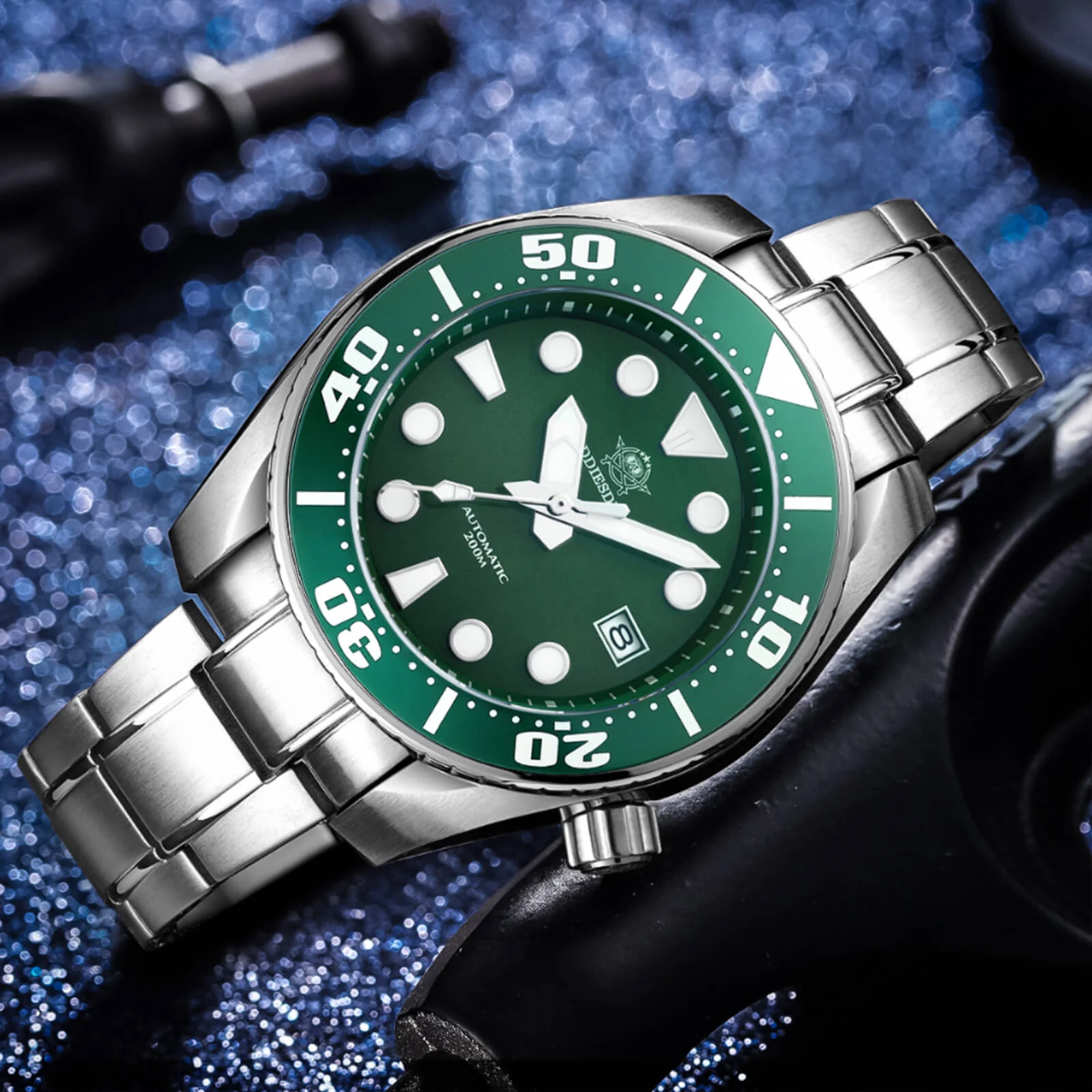 🔥Anniversary Sale🔥ADDIESDIVE® Sumo Green Professional Dive Watch for Men 44.5mm (MY-H10) Black/Green Dial - Image 7