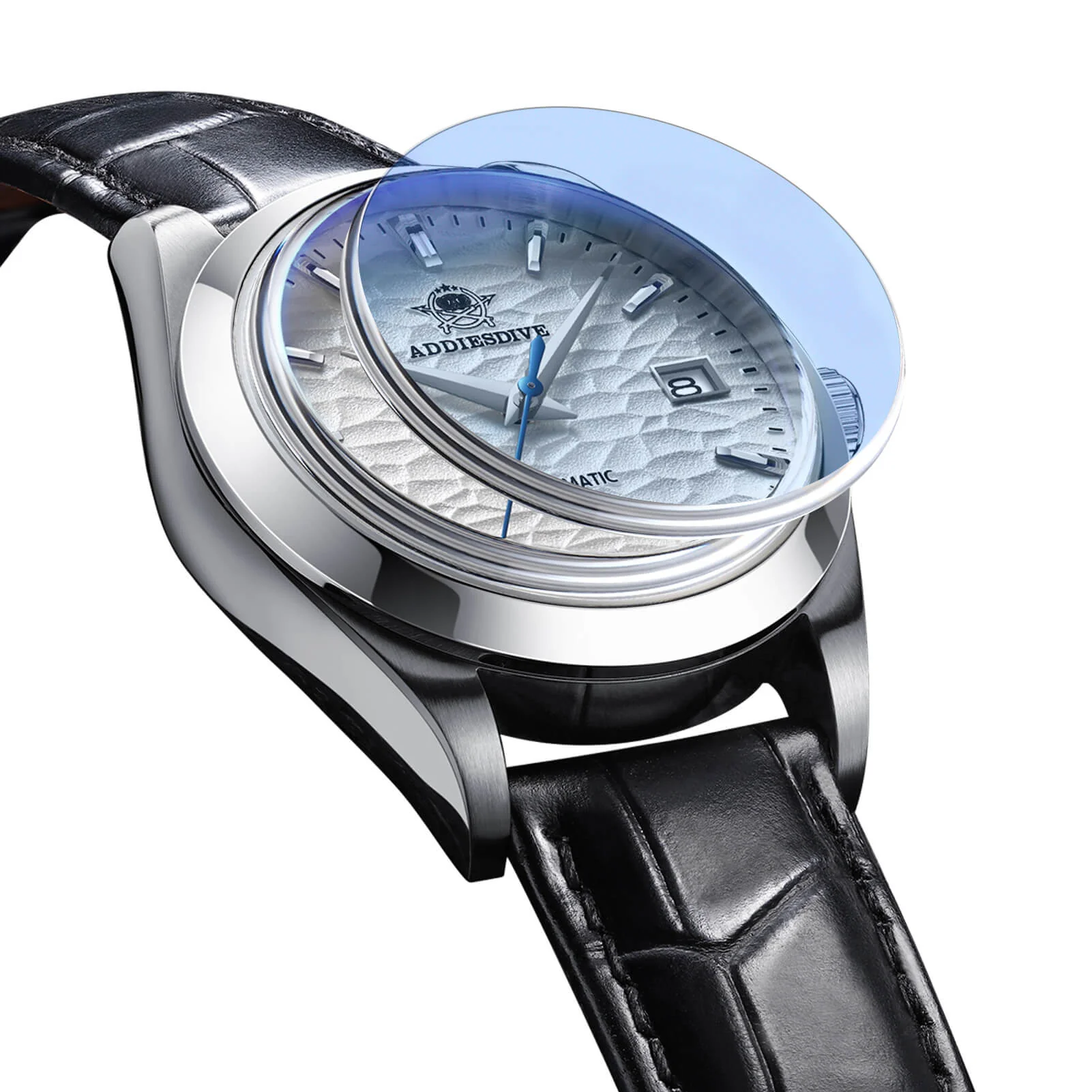 ADDIESDIVE Men's Stainless Steel White Dial  with Black Leather Strap AD2118 - Image 5