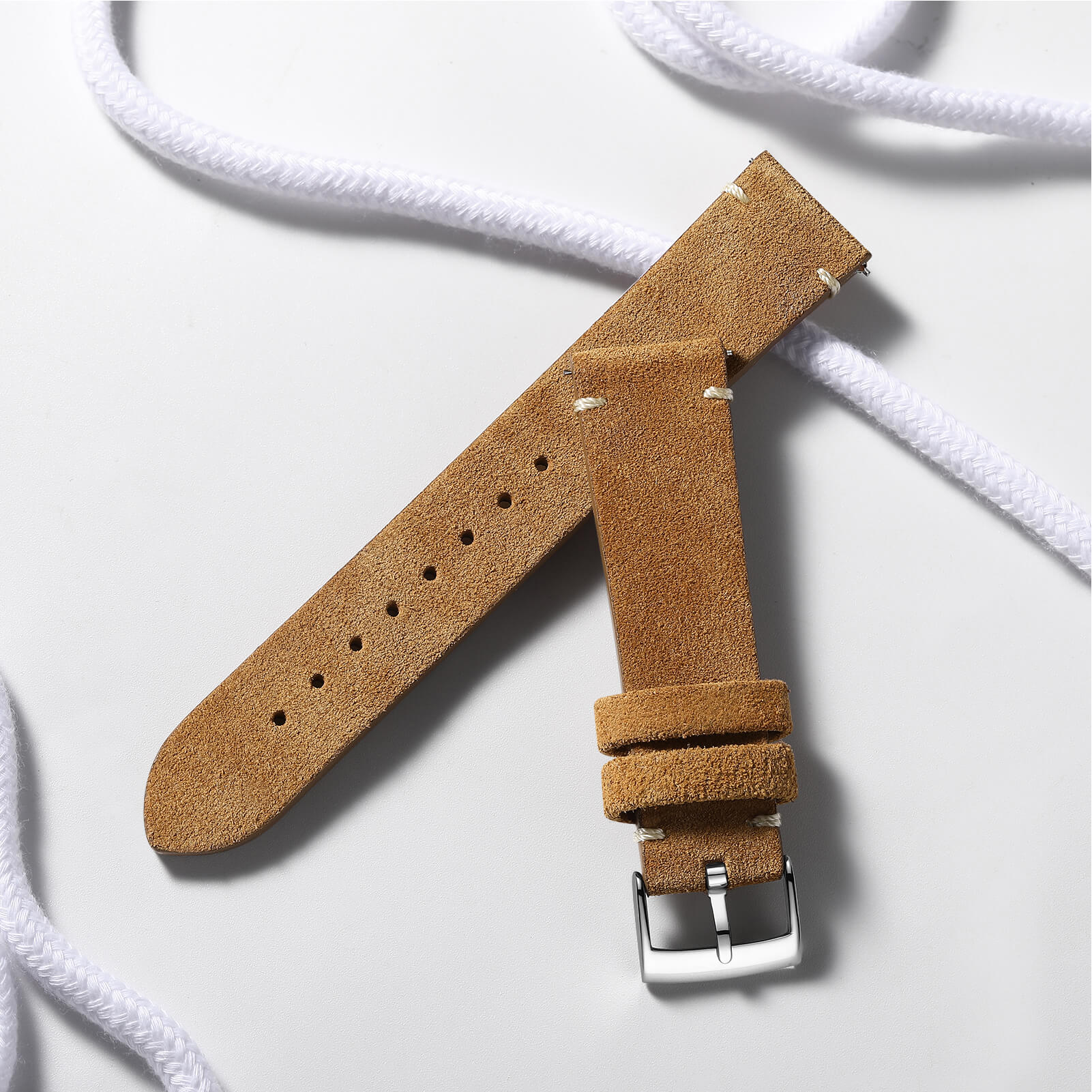 ADDIESDIVE Leather Flip Fur Strap, 20mm Pin Buckle Watch Band - Image 4