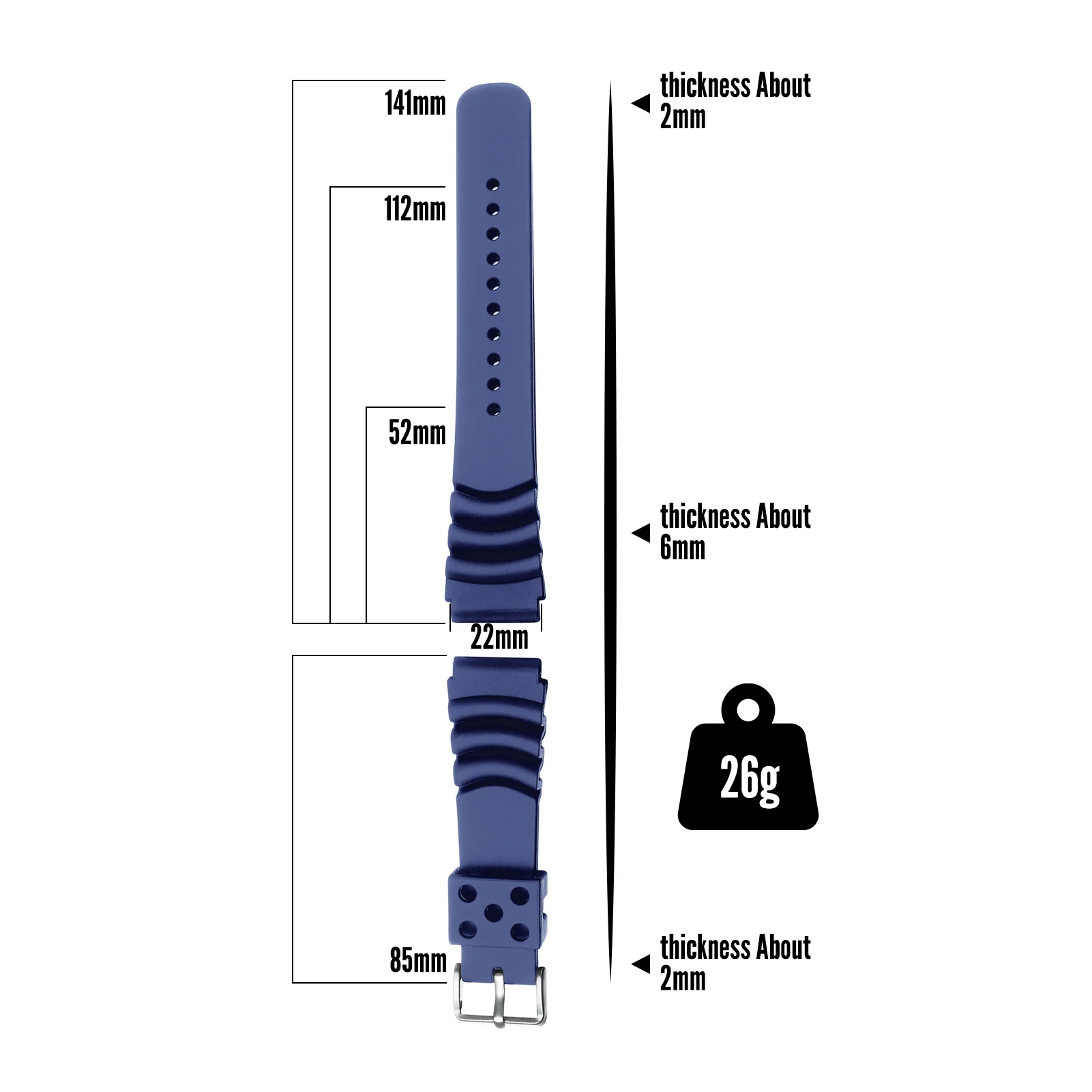 ADDIESDIVE Silicone Watch Strap For Men Diver Watches Blue 22mm - Image 6