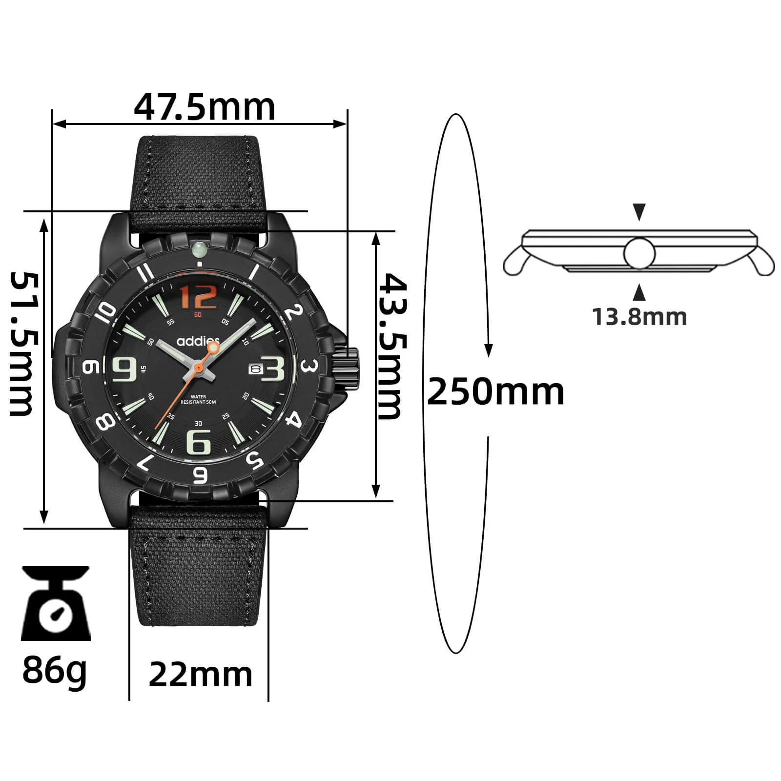 ADDIES Sporty Quartz Watch MY-057 , 50m Waterproof - Image 2