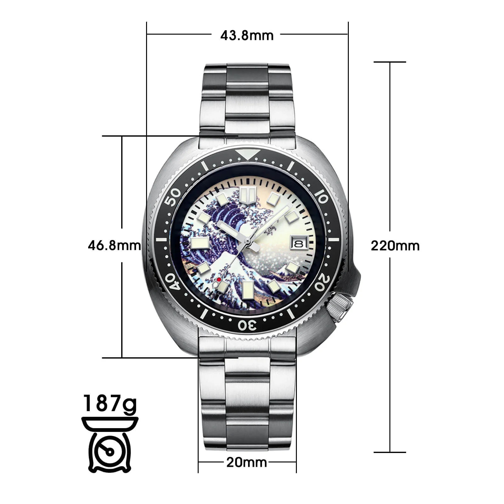 ADDIESIVE Diving Watch Synthetic Sapphire Crystal Luminous Dial 200M H8-Surf - Image 9