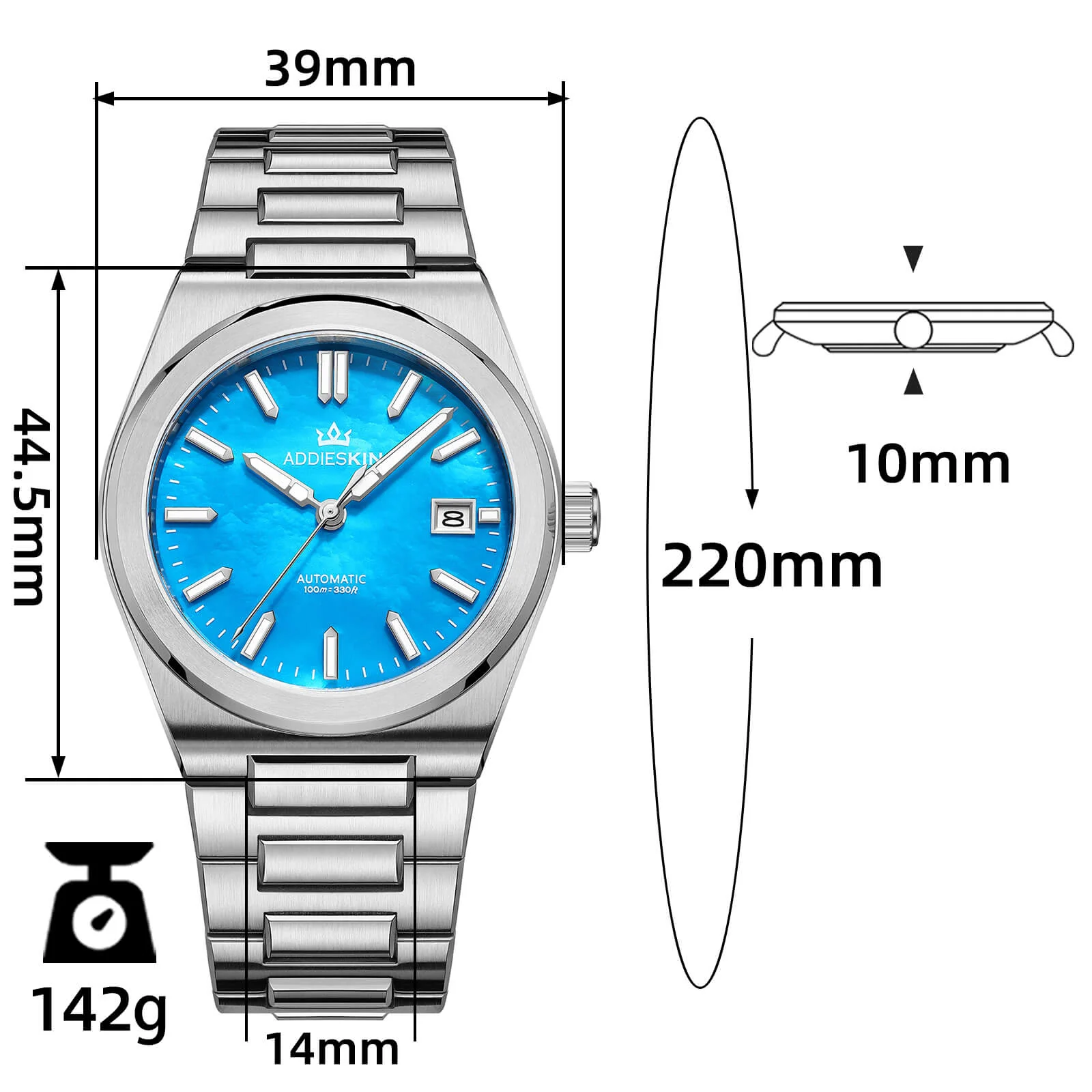 AddiesKIN 39mm MOP Dial Miyota 9015 Men’s Watch K008 - Image 10