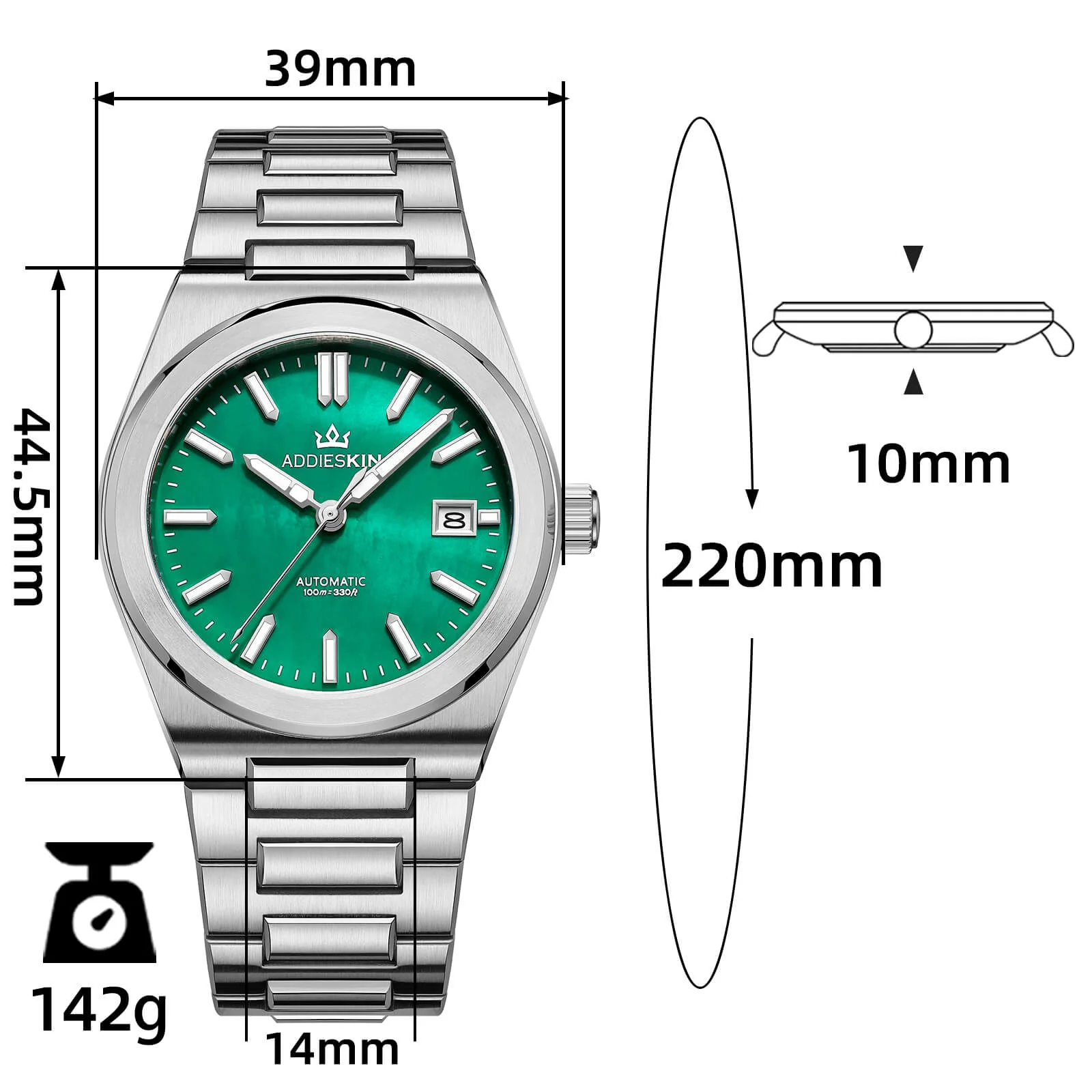 AddiesKIN 39mm MOP Dial Miyota 9015 Men’s Watch K008 - Image 18