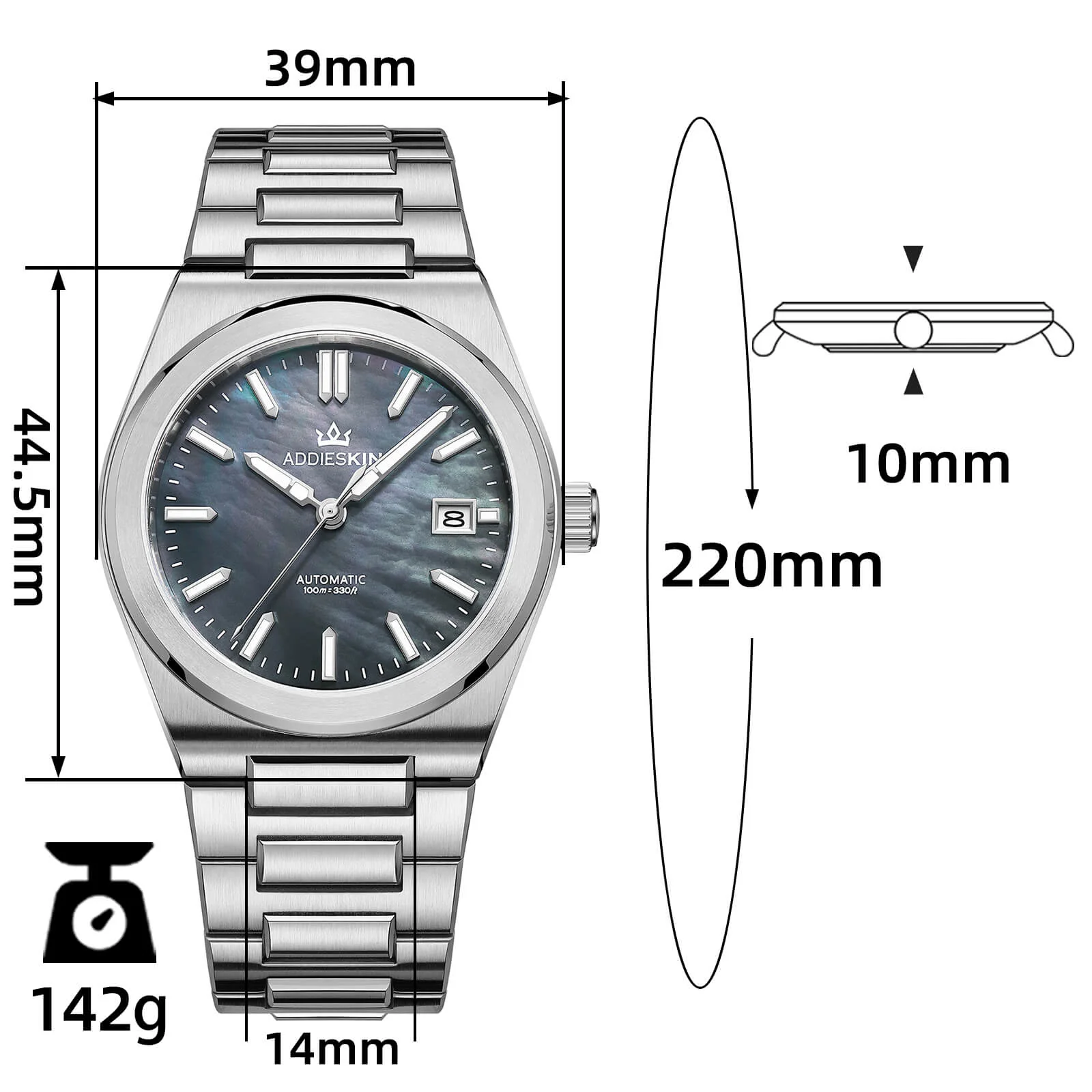 AddiesKIN 39mm MOP Dial Miyota 9015 Men’s Watch K008 - Image 3