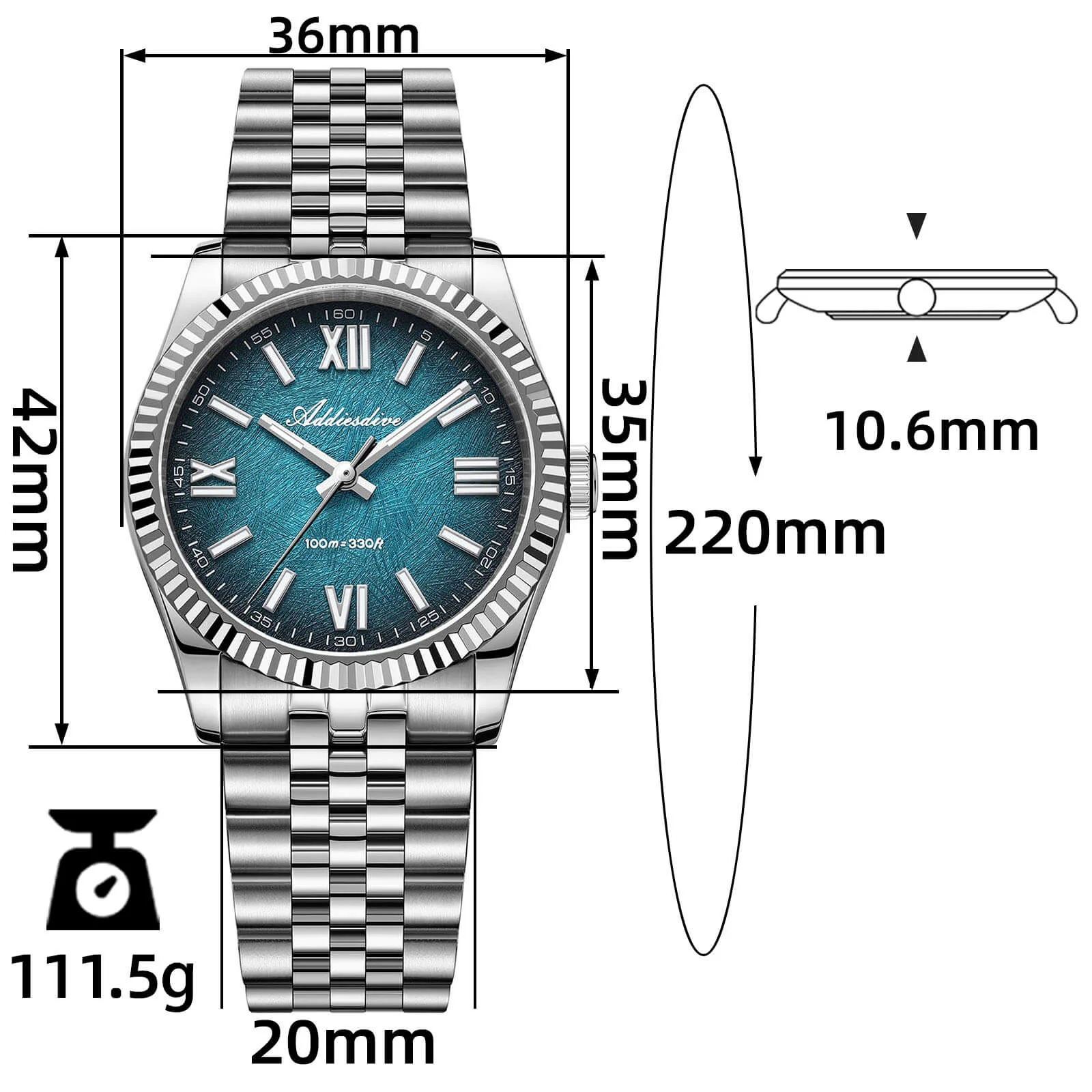 ★India Warehouse★ADDIESDIVE 36mm DJ Homage Men Watch AD2512 - Image 4