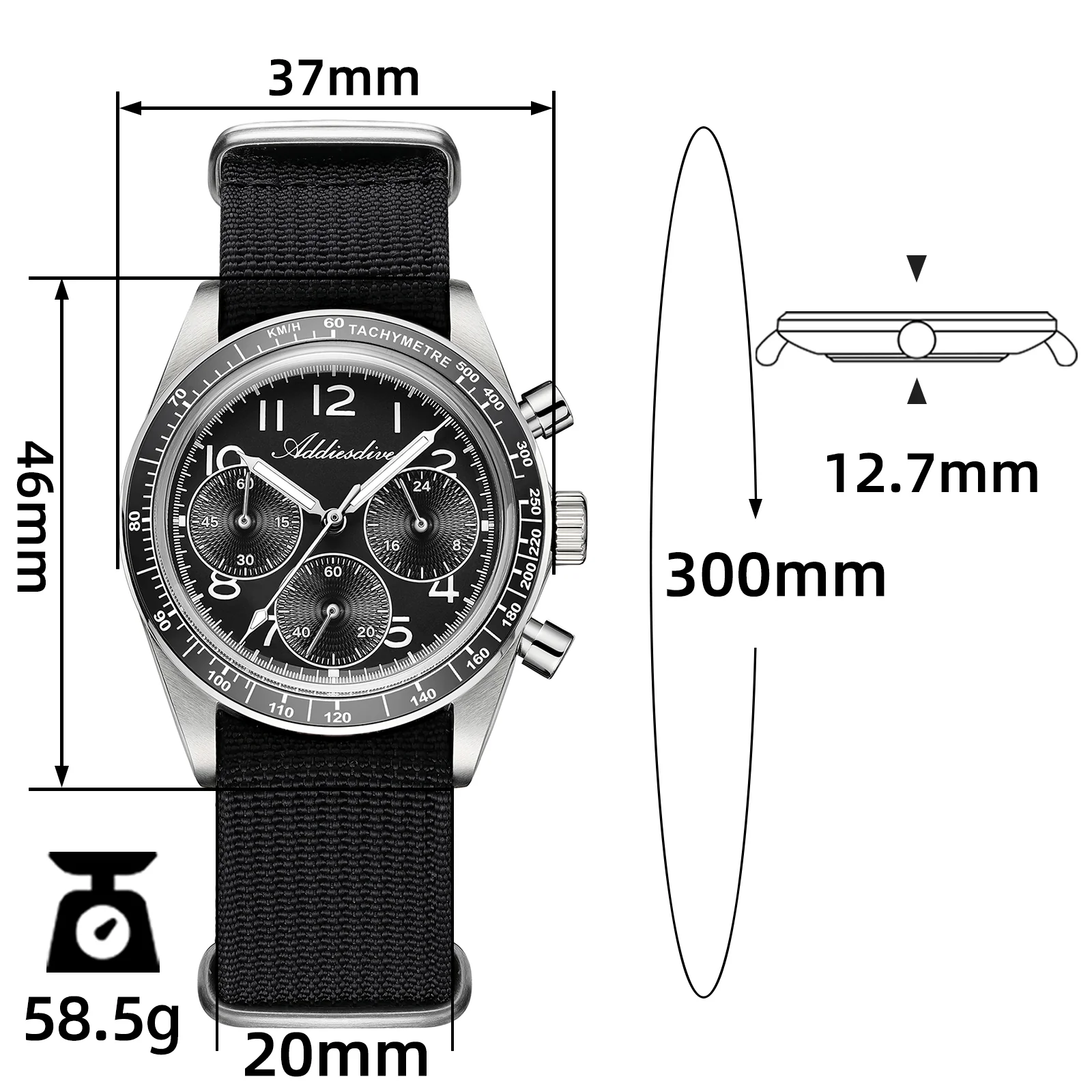★India Warehouse★ADDIESDIVE 37mm 0S20 Triple-Register Chronograph Watch AD2543 - Image 5