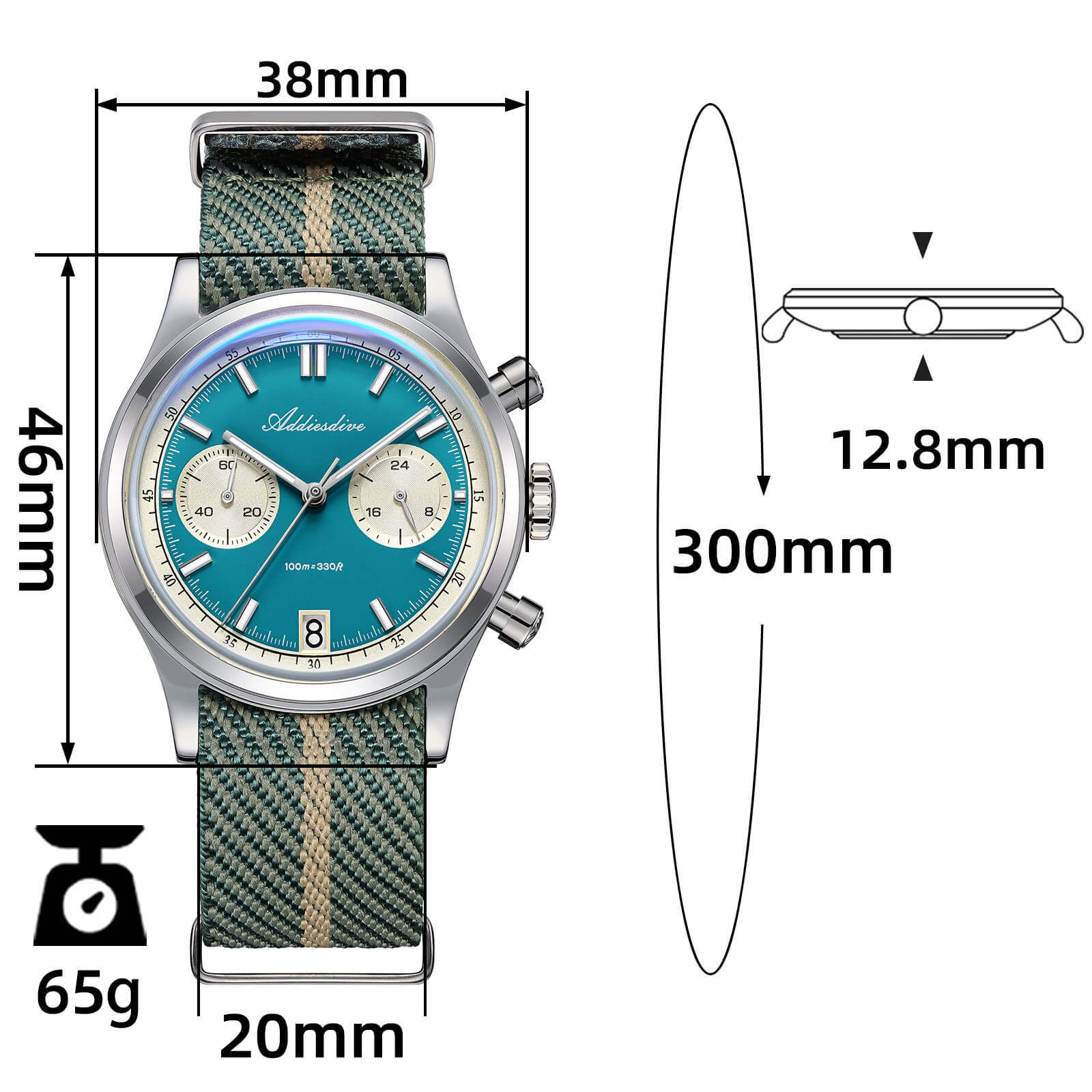 ★India Warehouse★ADDIESDIVE 38mm VK64 Chronograph Watch AD2095 - Image 9