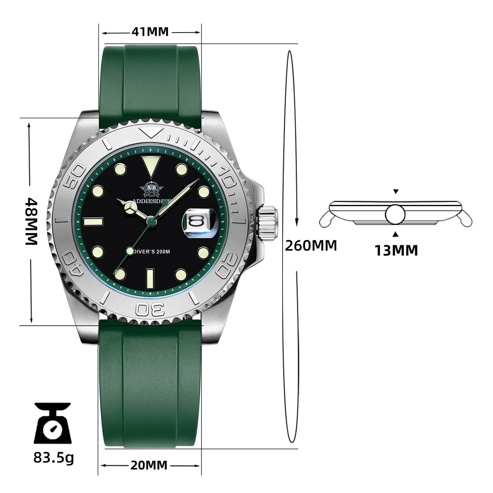 ★India Warehouse★ADDIESDIVE 41mm Sports Quartz Watch Waterproof 200M (AD2040) - Image 7