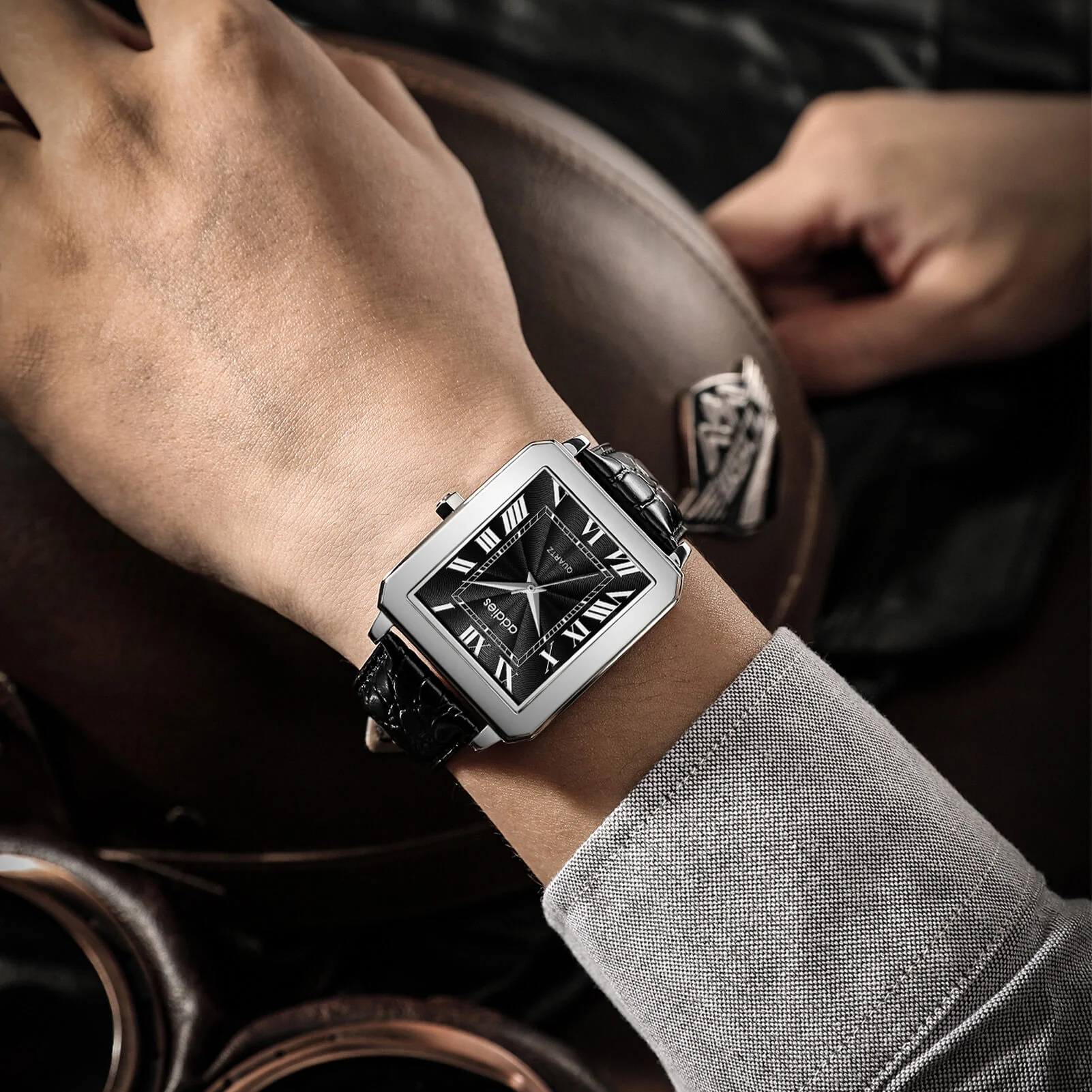 ADDIES Men's Quartz Analog Watch with Square Dial Leather Strap（MY-RM05） - Image 10