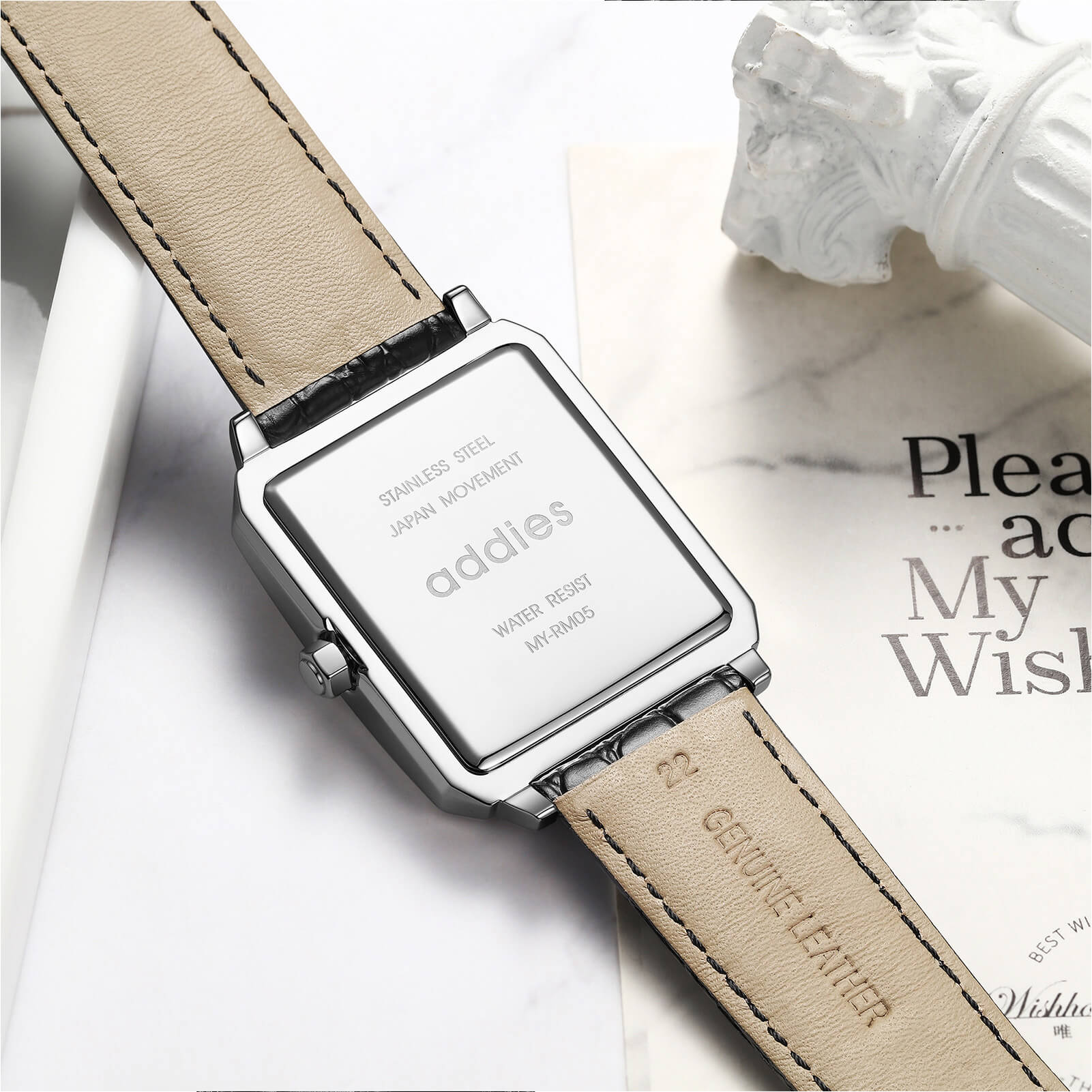 ADDIES Men's Quartz Analog Watch with Square Dial Leather Strap（MY-RM05） - Image 6