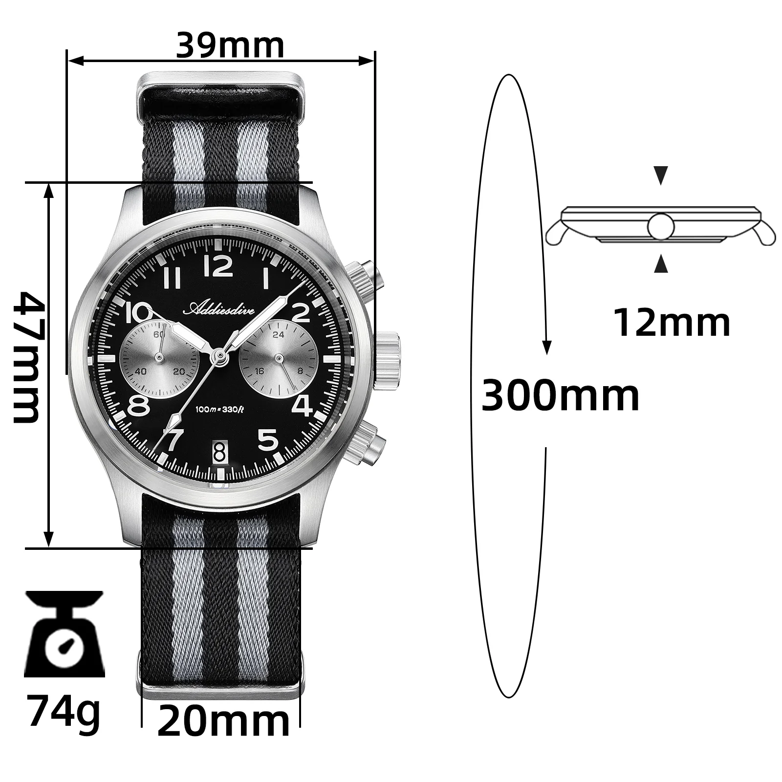 ADDIESDIVE 39mm VK64 AD2538 Chronograph Watch - Image 12