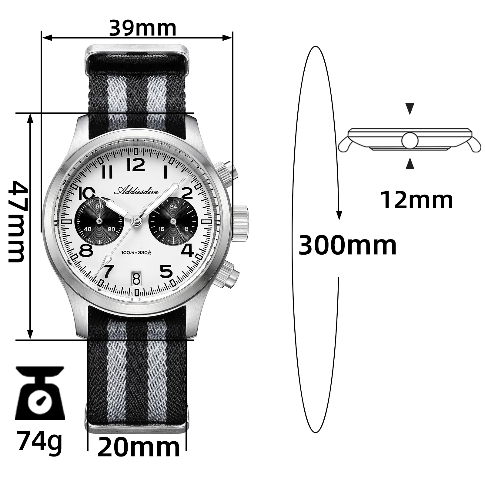 ADDIESDIVE 39mm VK64 AD2538 Chronograph Watch - Image 3