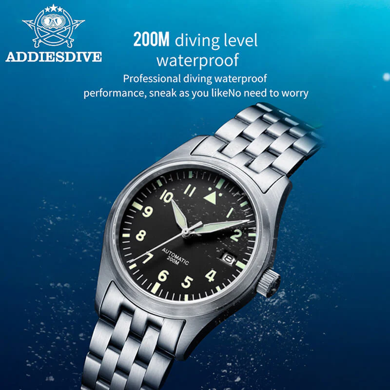 <Sterile Version>ADDIESDIVE® Black Dial Elegant Men Automatic Watch Diver 200M （H2） - Image 8