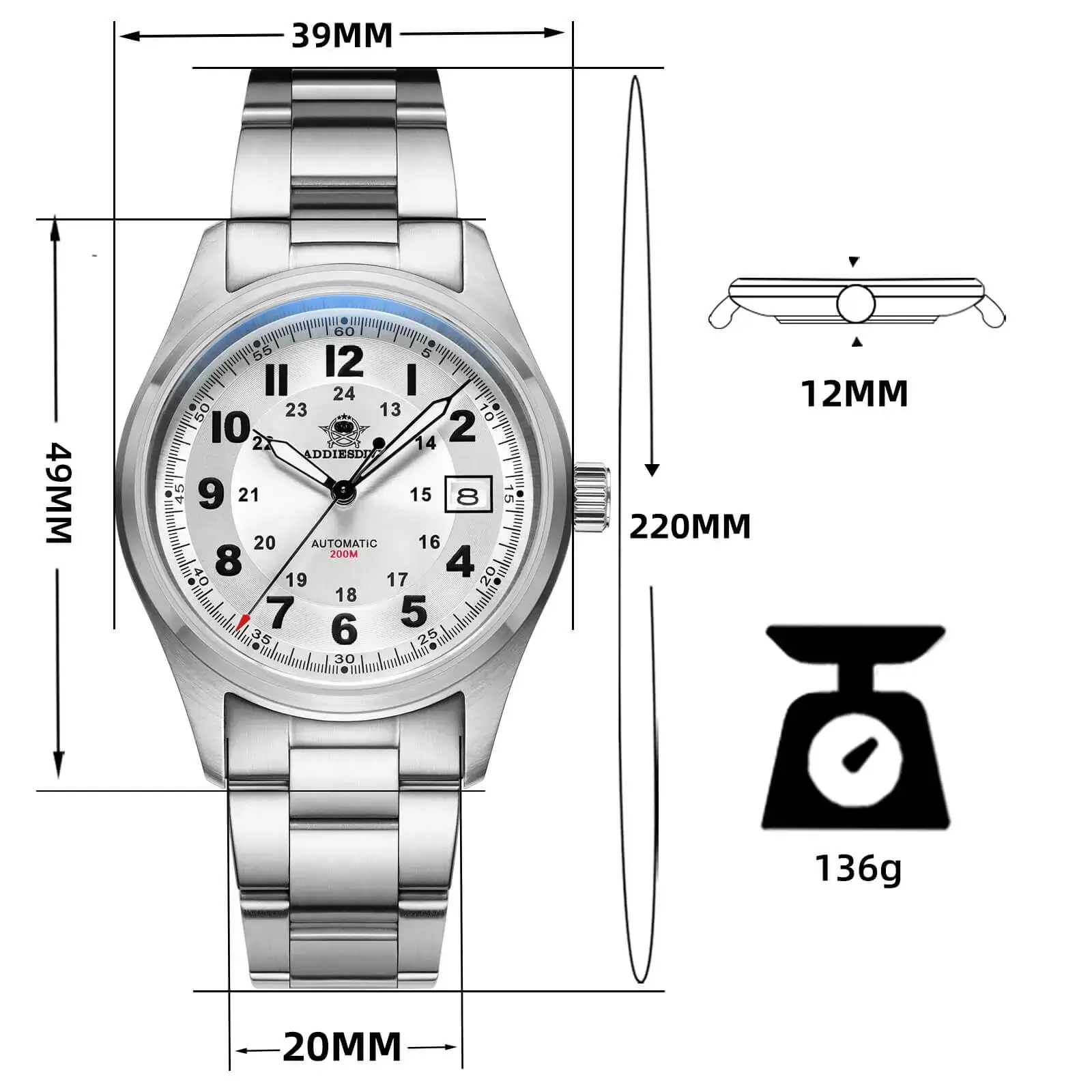 U.S. Warehouse -ADDIESDIVE® Men's Elegant Automatic Watch Diver 200M (AD2048) - Image 2