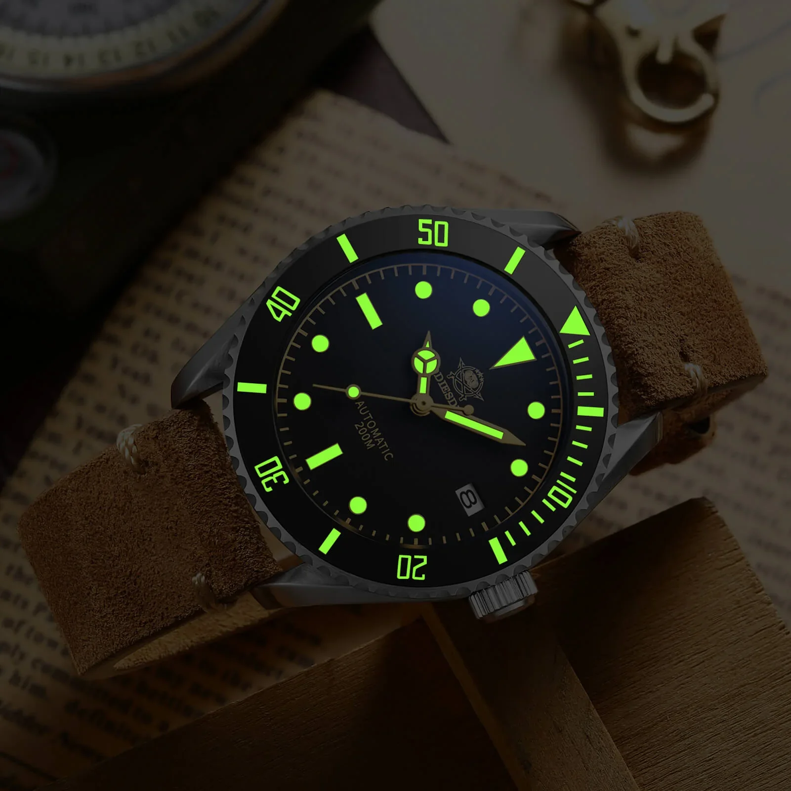 U.S. Warehouse -ADDIESDIVE® Scuba Leather Automatic Scuba Watch AD2101 - Image 7