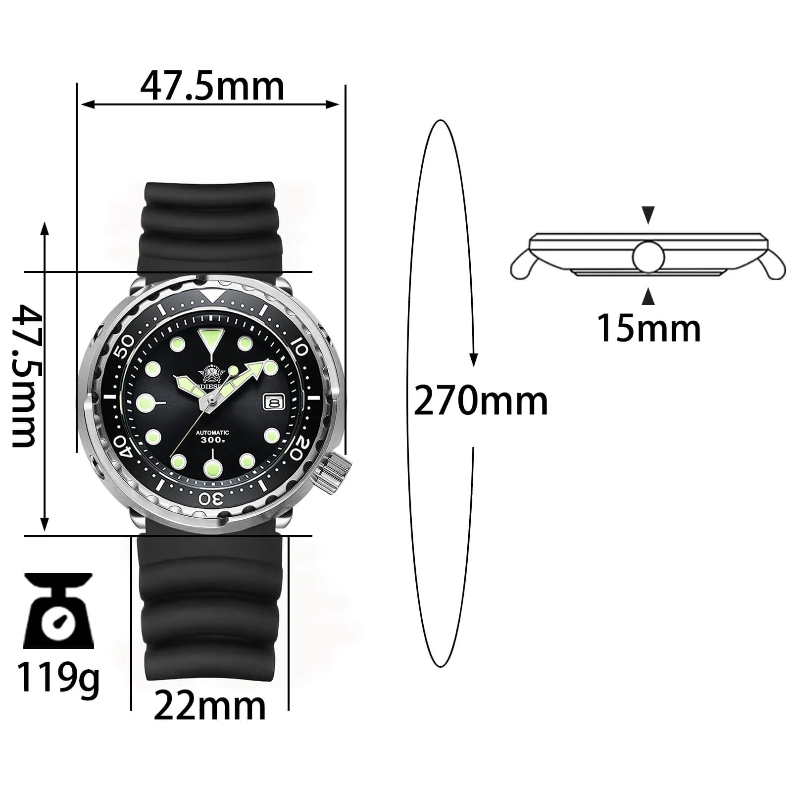 U.S. Warehouse -ADDIESDIVE® Tuna 300M Automatic Diver Watch Tuna Diver ( MY-H5) - Image 11