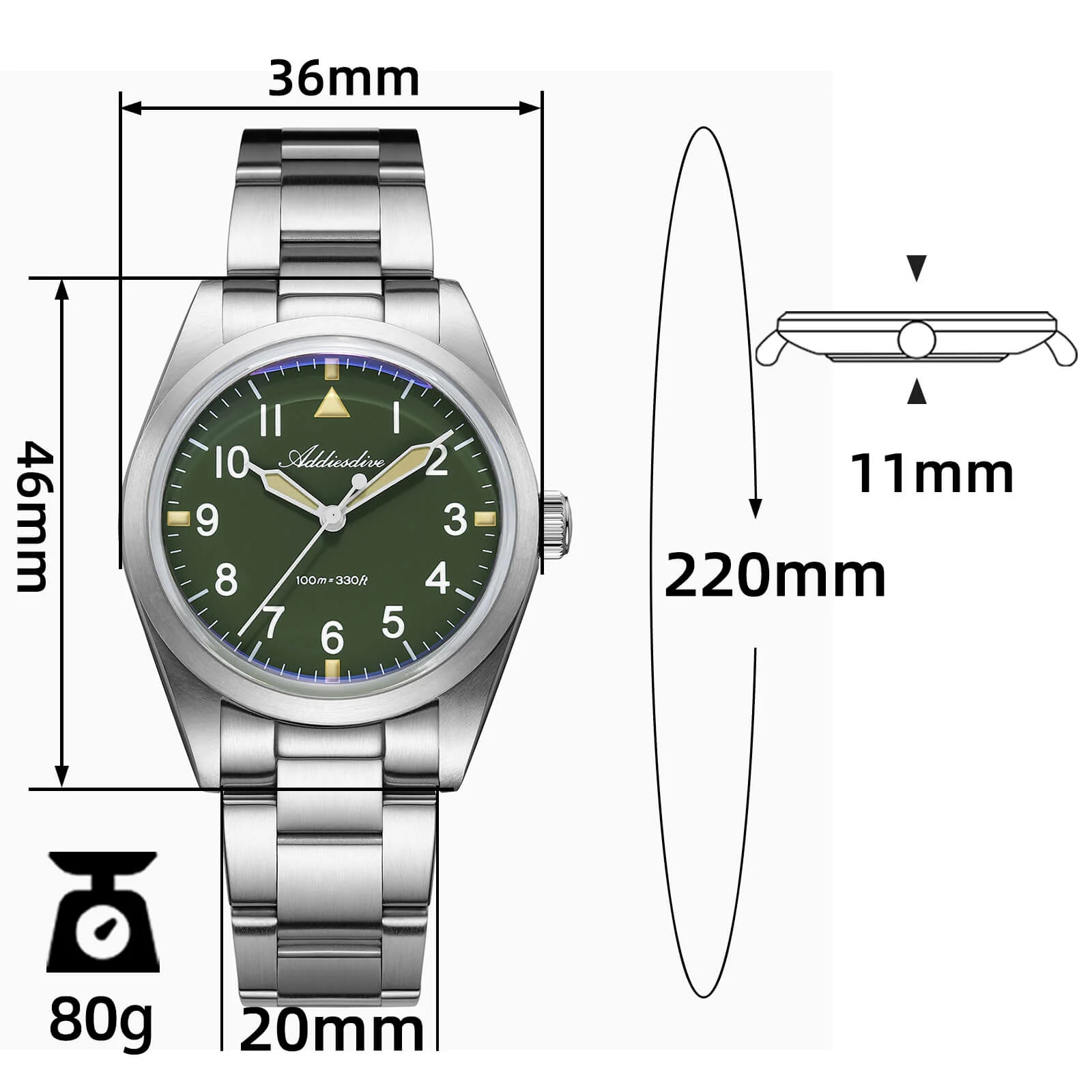 Addiesdive 36mm Titanium Military Field Watch AD2502 - Image 14