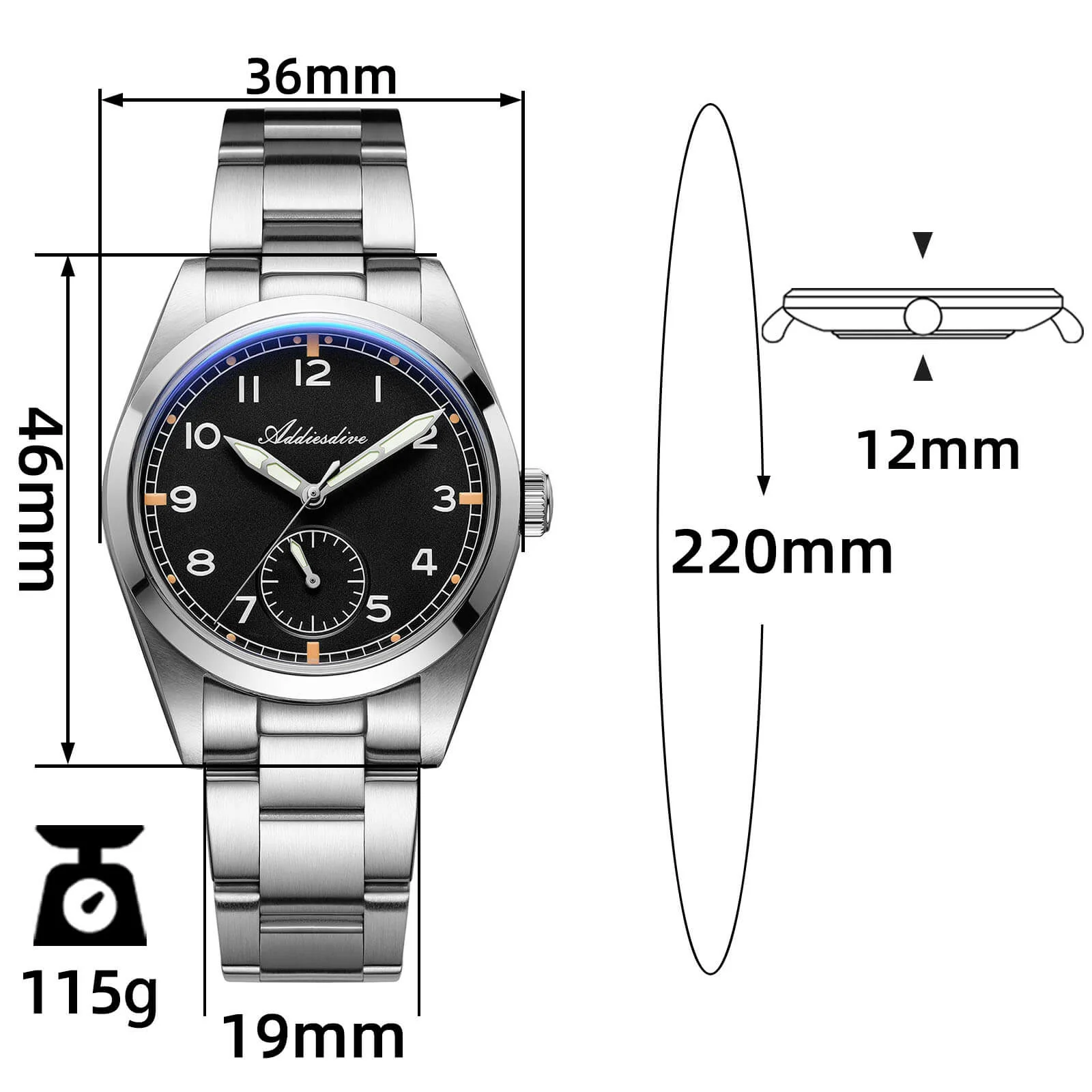 ★Weekly Deal★ADDIESDIVE 36mm VH60 Vintage Pilot Watch（AD2099） - Image 2