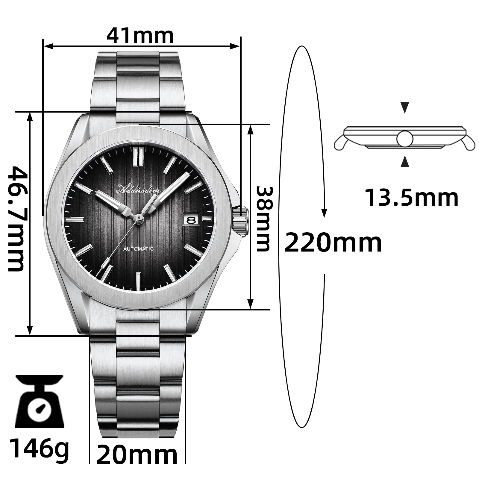 U.S. Warehouse -ADDIESDIVE 38mm NH35 Automatic Watch AD2080 - Image 2