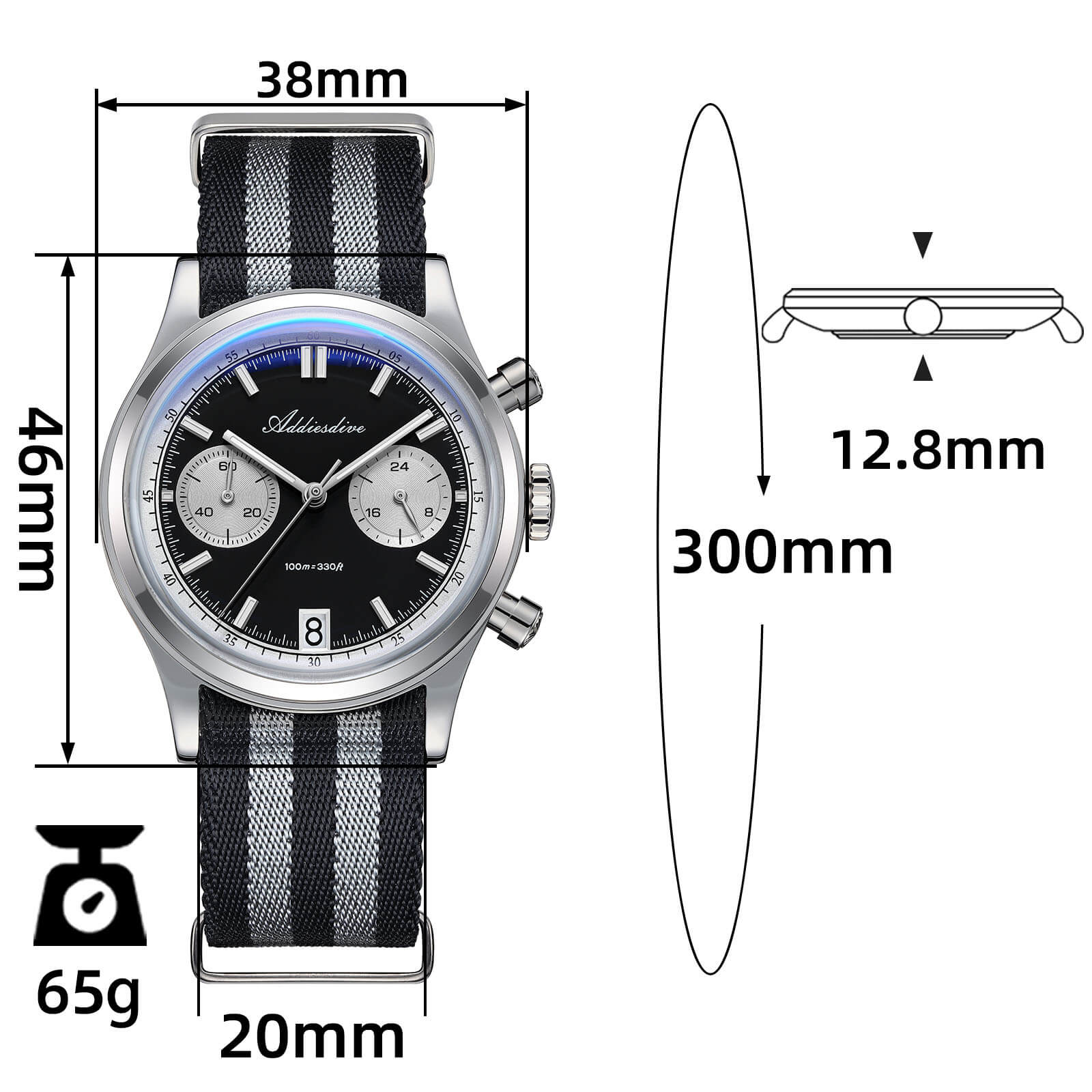 U.S. Warehouse -ADDIESDIVE 38mm VK64 Chronograph Watch AD2095 - Image 3